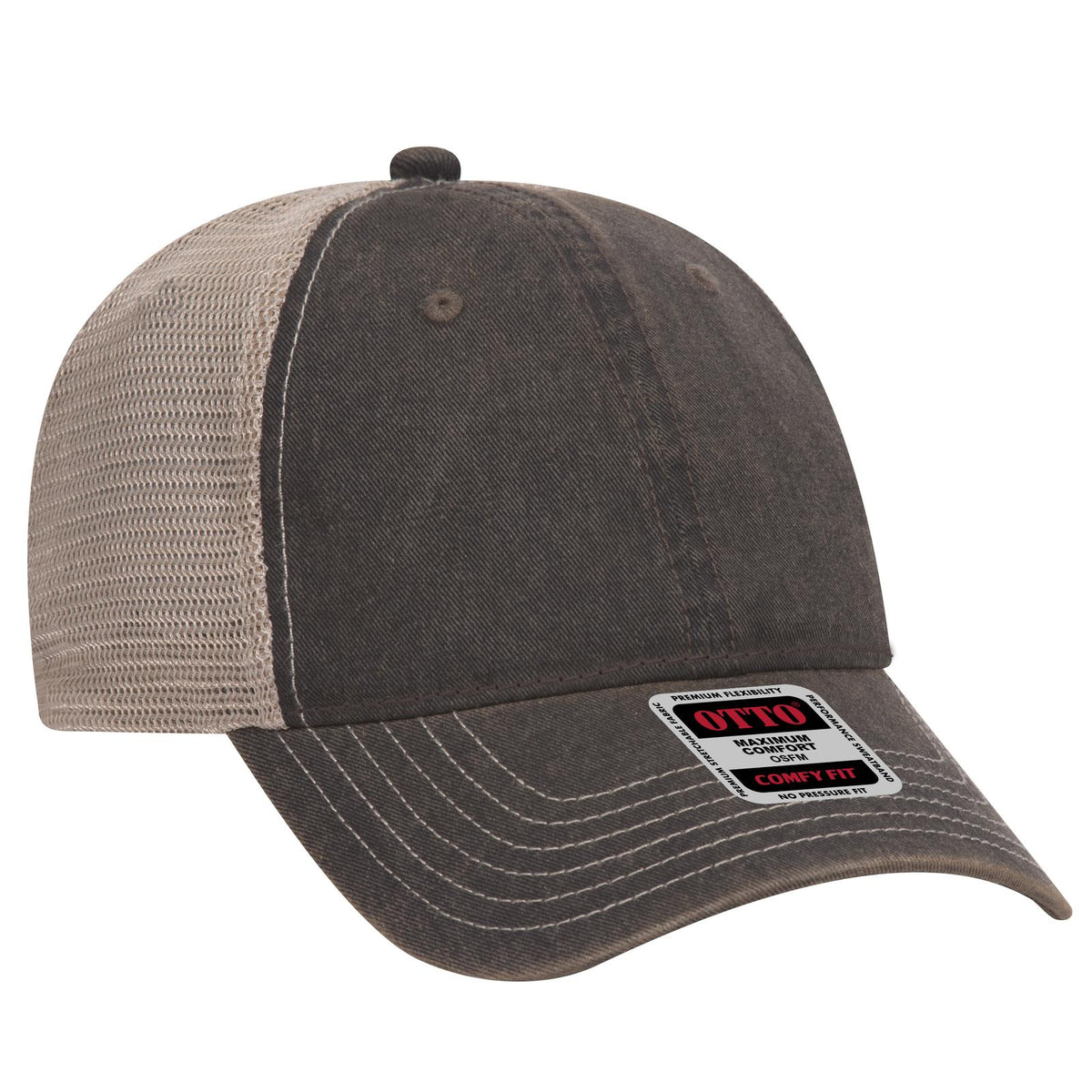 Right View of 030332 - Blk/Blk/Kha OTTO CAP 6 Panel Low Profile Mesh Back Trucker Dad Hat