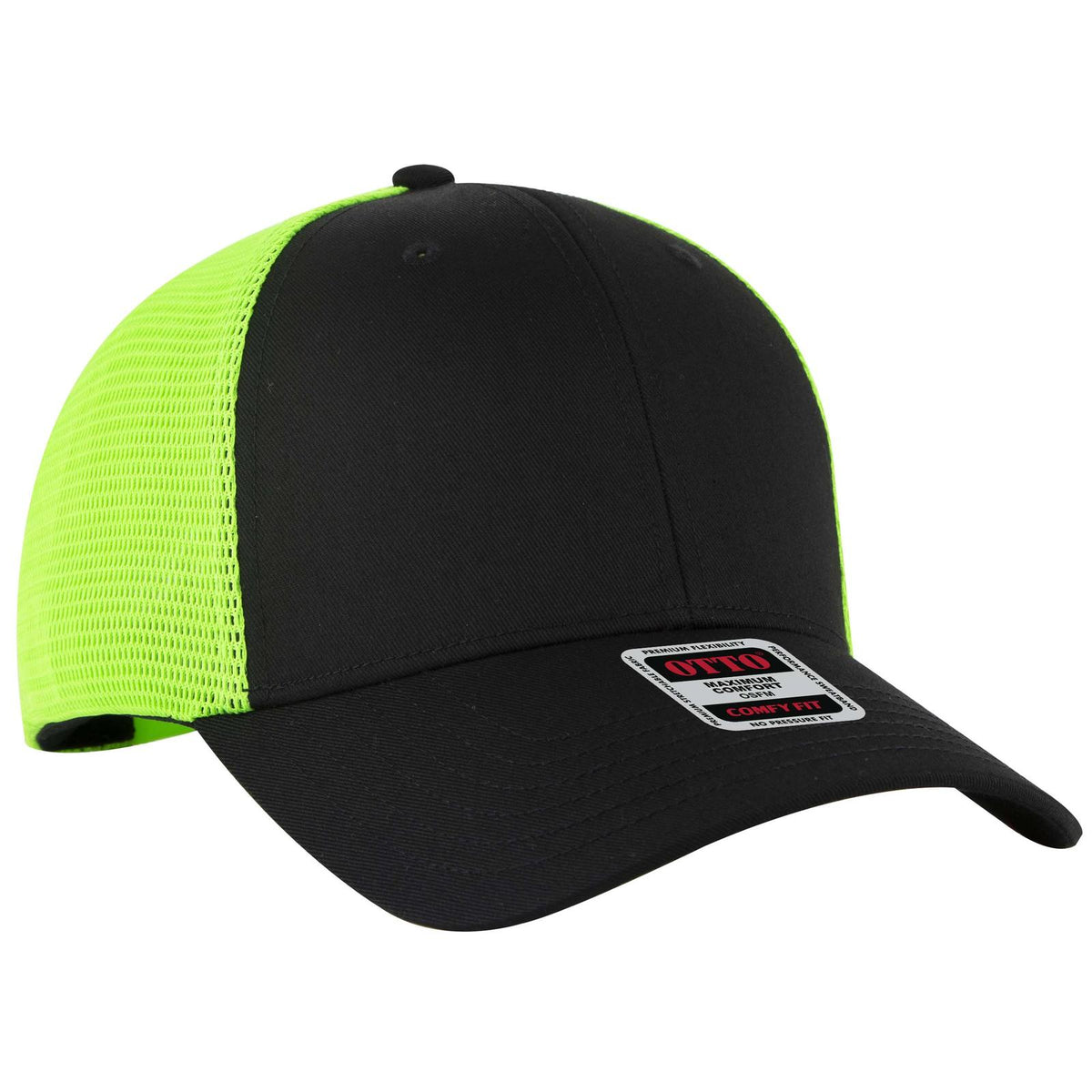 Right View of 030388 - Blk/Blk/N.Grn OTTO CAP "OTTO COMFY FIT" 6 Panel Low Profile Mesh Back Trucker Hat