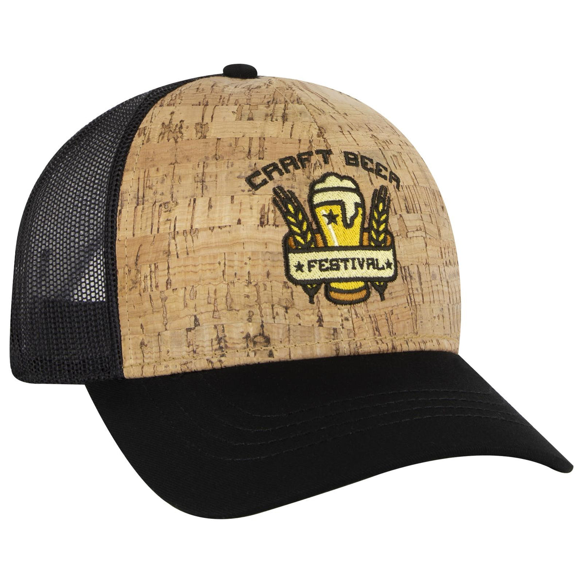 Right View of 0311203 - Blk/Cork/Blk OTTO CAP 6 Panel Low Profile Mesh Back Trucker Hat