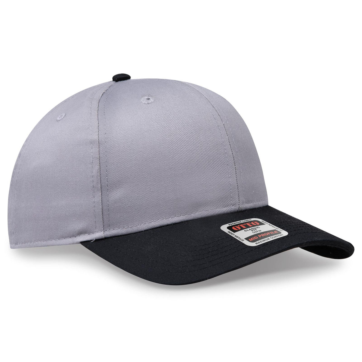 Right View of 0314 - Blk/Gry OTTO CAP 6 Panel Mid Profile Baseball Cap