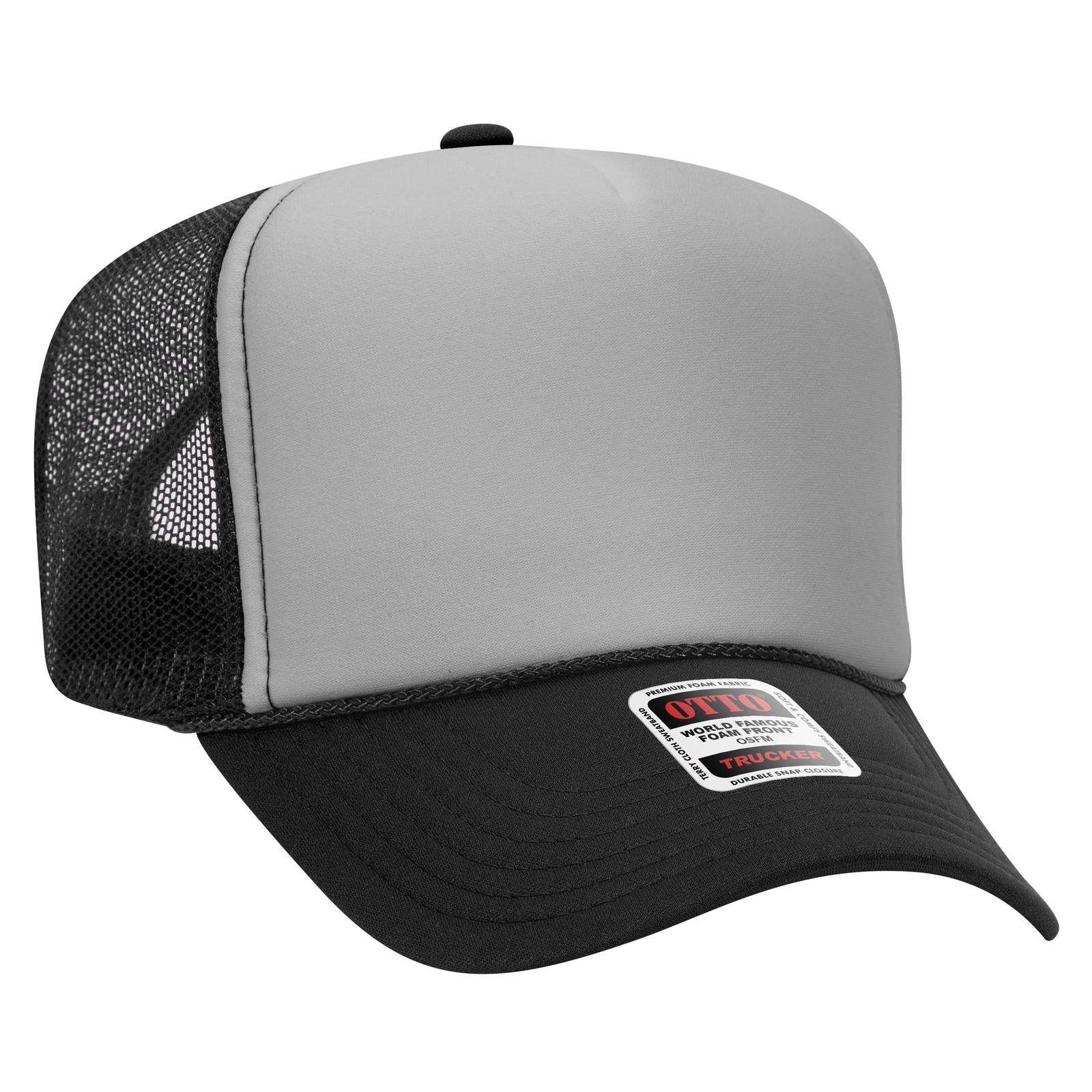 Right View of 031403 - Blk/Gry/Blk OTTO CAP 5 Panel High Crown Mesh Back Trucker Hat