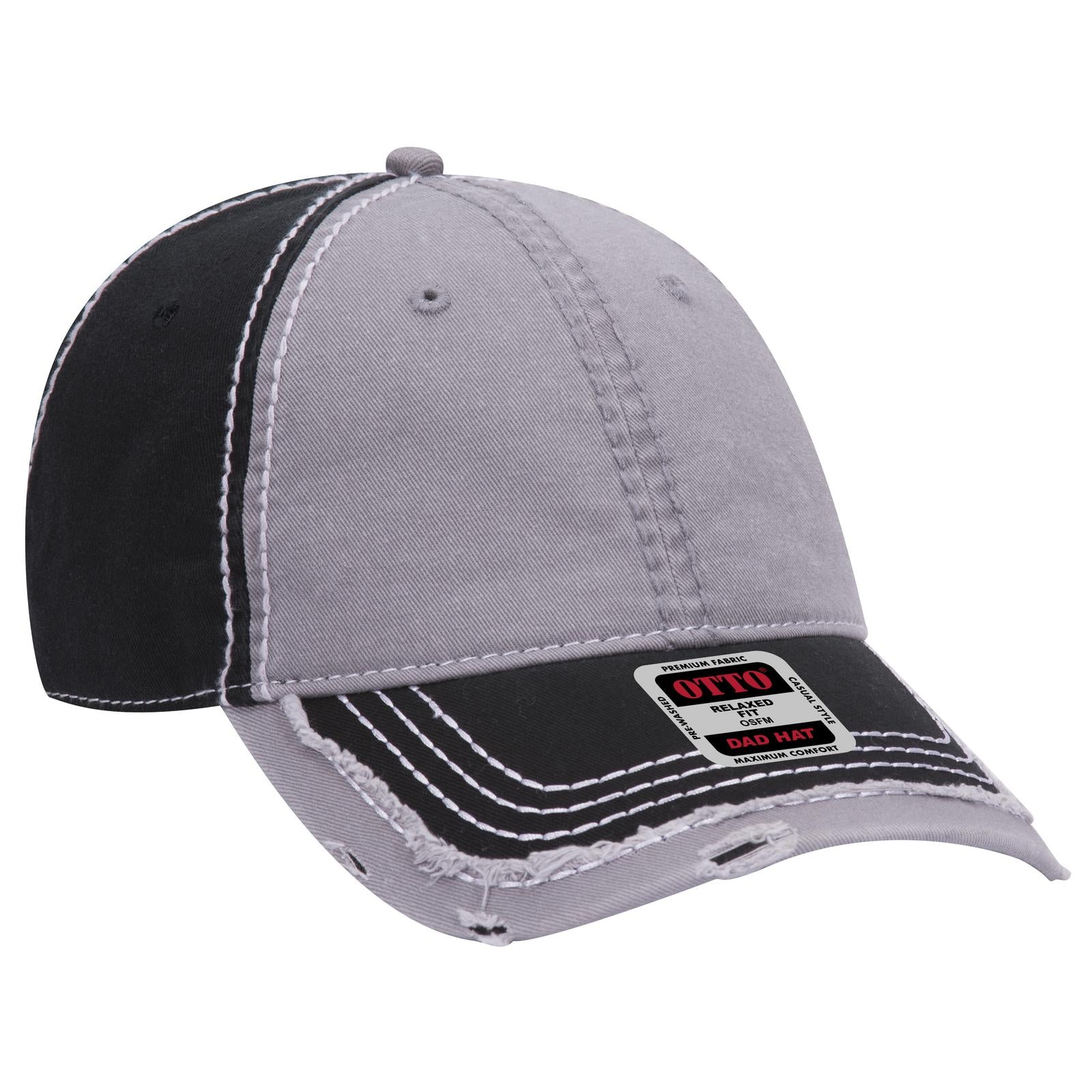 Front View of 031403 - Blk/Gry/Blk OTTO CAP 6 Panel Low Profile Dad Hat