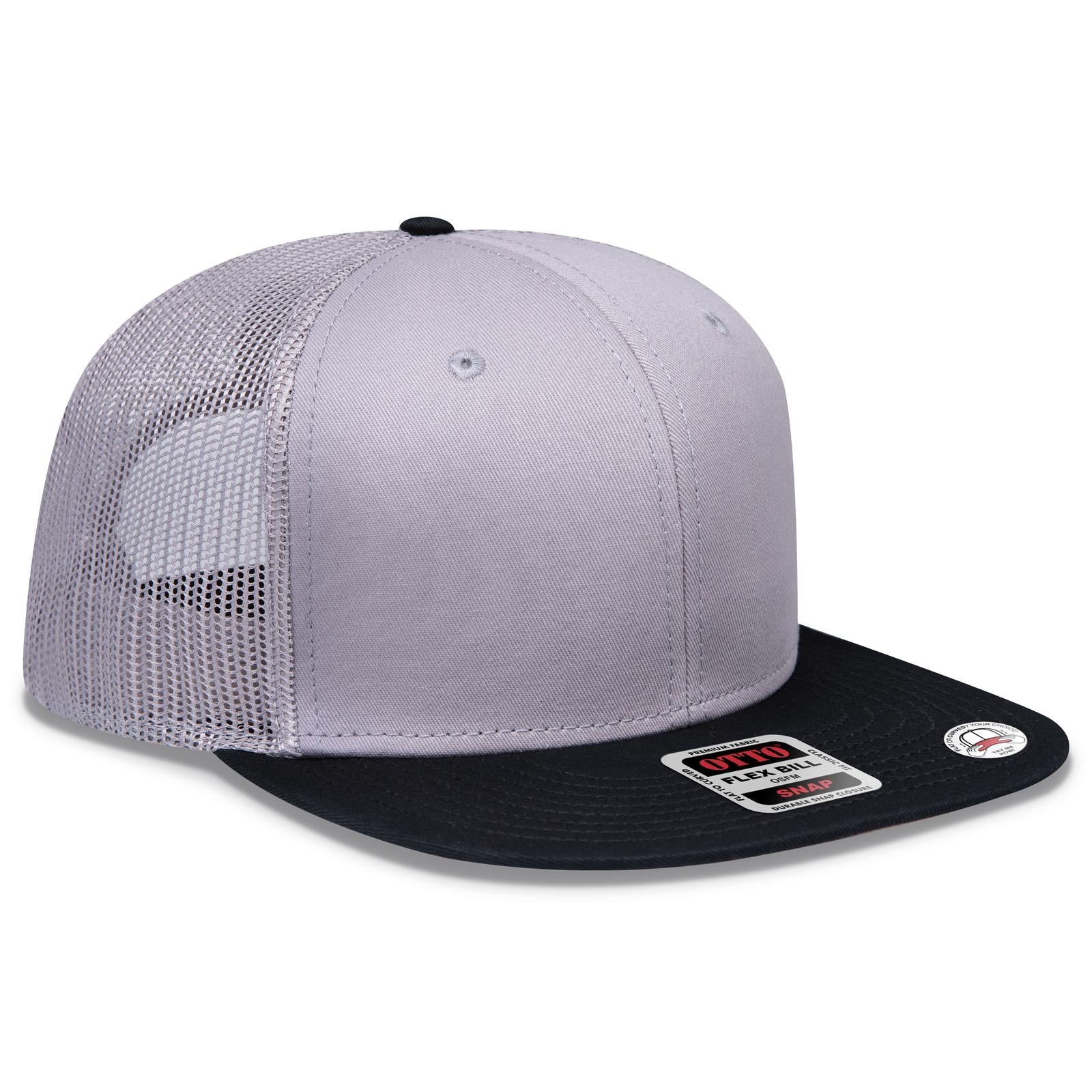 Front View of 031414 - Blk/Gry/Gry OTTO CAP "OTTO SNAP" 6 Panel Pro Style Mesh Back Trucker Snapback Hat