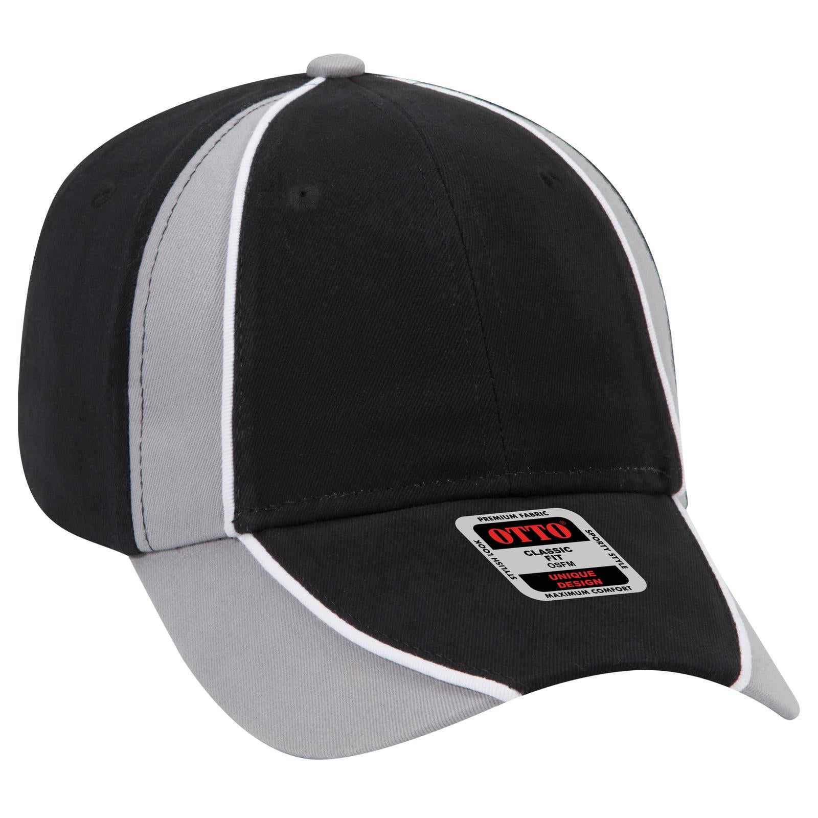 Front View of 031416 - Blk/Gry/Wht OTTO CAP 6 Panel Low Profile Baseball Cap