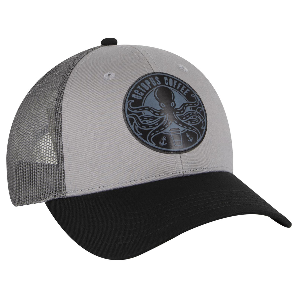Right View of 031425 - Blk/Gry/Ch.Gry OTTO CAP 6 Panel Low Profile Mesh Back Trucker Hat