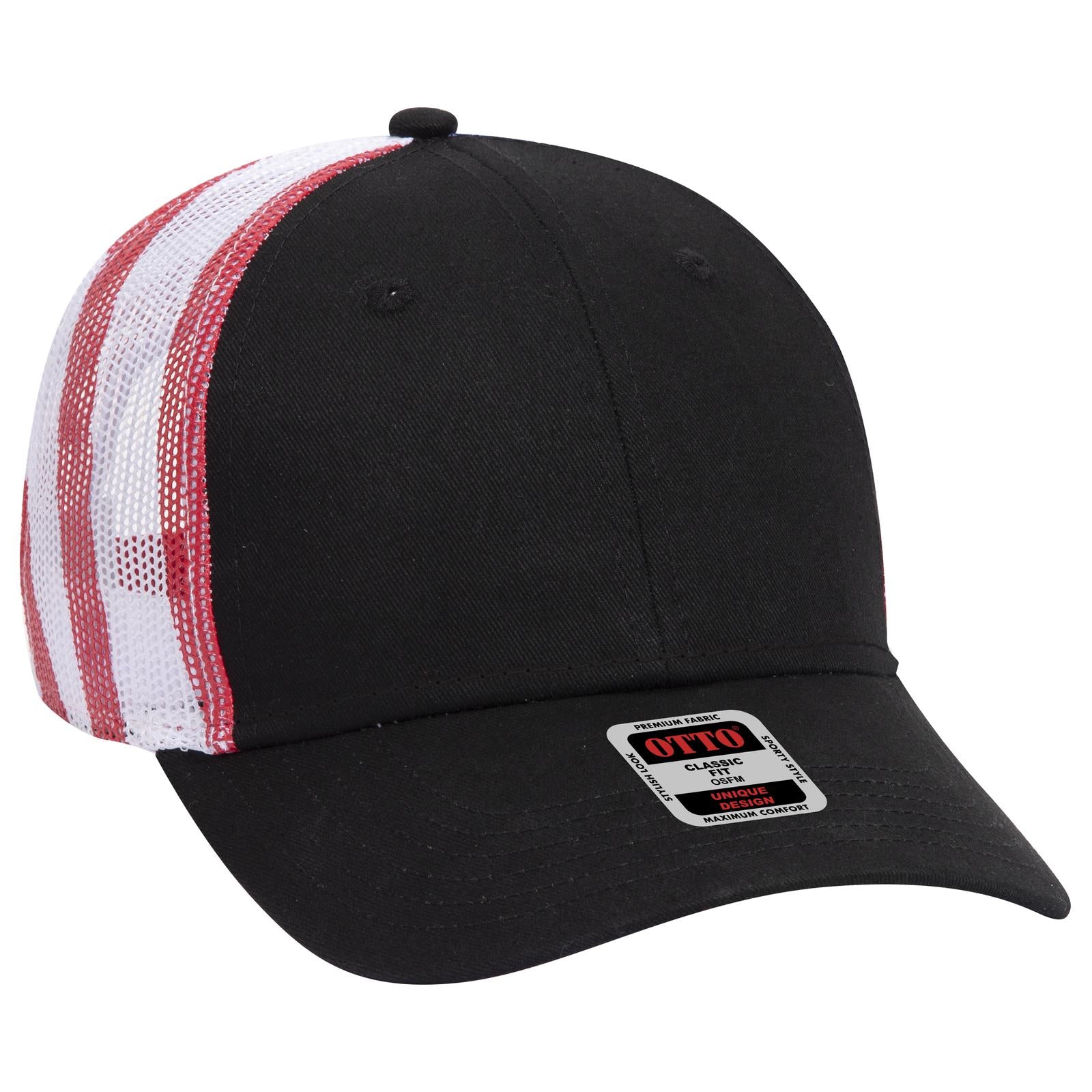 Front View of 0316 - Blk/Wht OTTO CAP 6 Panel Low Profile Mesh Back Trucker Hat