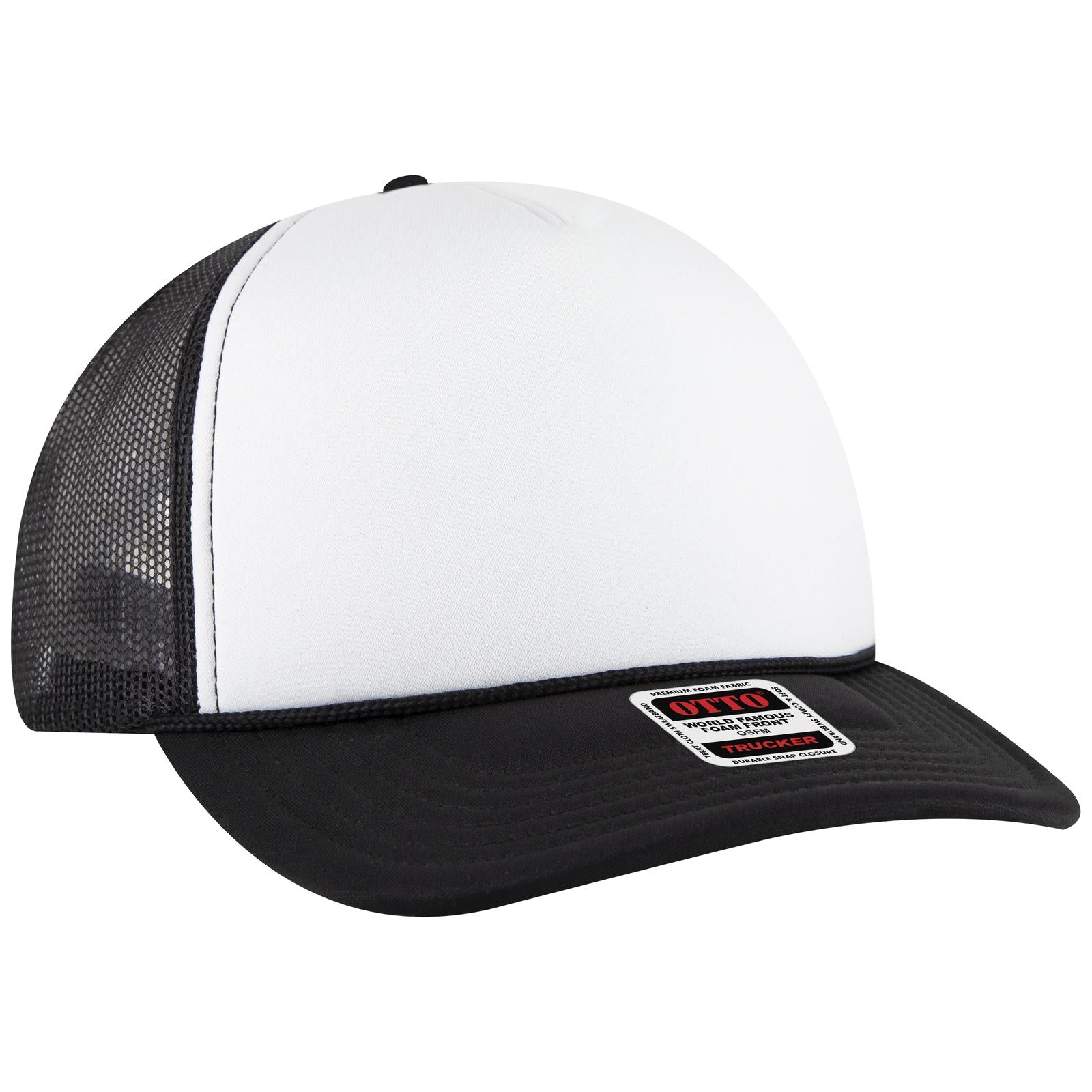 Right View of 031603 - Blk/Wht/Blk OTTO CAP 5 Panel High Crown Mesh Back Trucker Hat