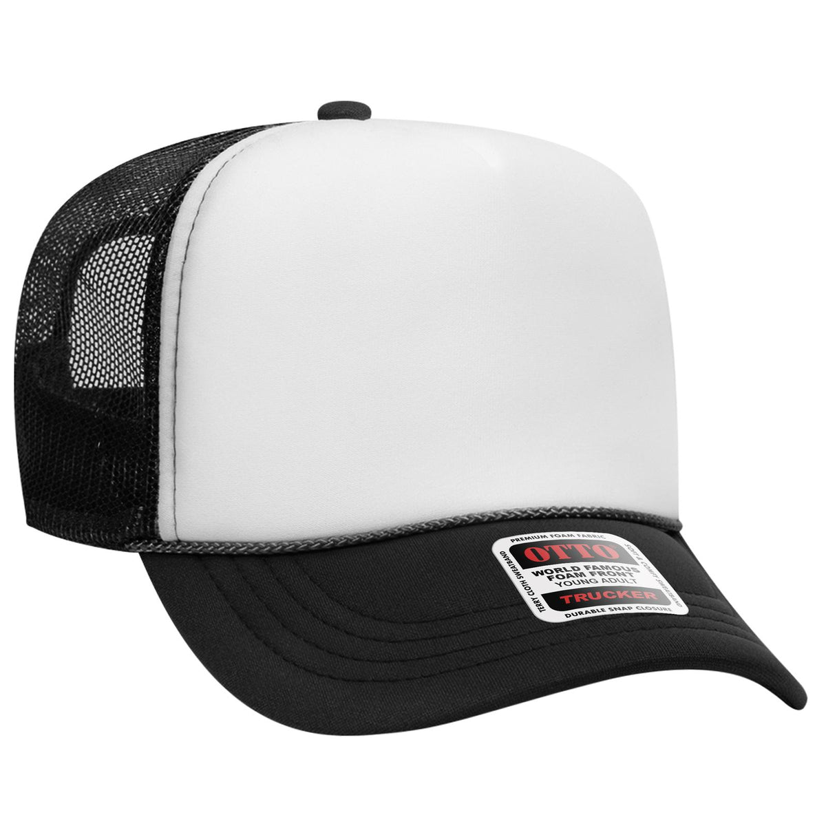 Right View of 031603 - Blk/Wht/Blk OTTO CAP 5 Panel High Crown Mesh Back Trucker Hat