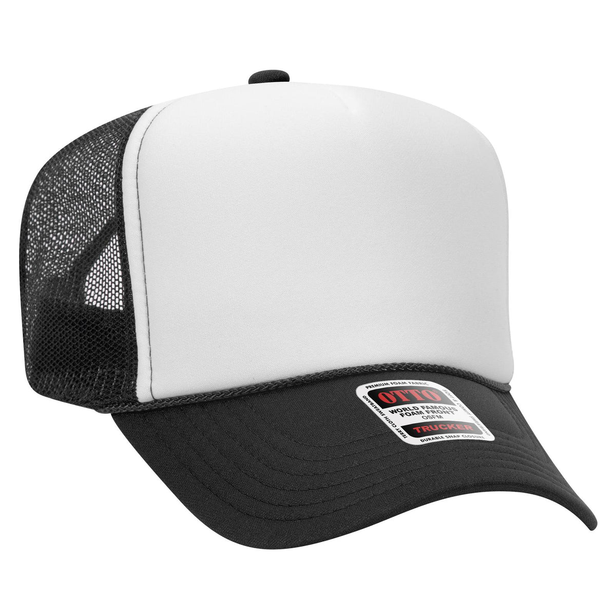 Right View of 031603 - Blk/Wht/Blk OTTO CAP 5 Panel High Crown Mesh Back Trucker Hat