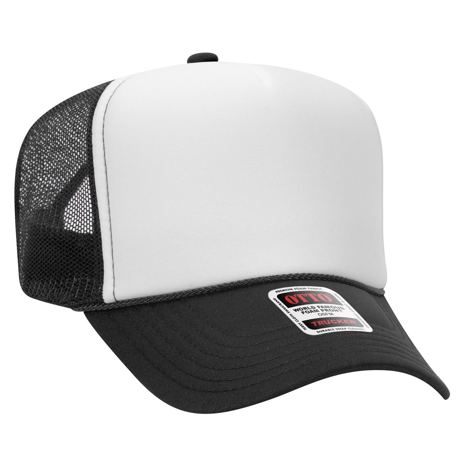 Right View of 031603 - Blk/Wht/Blk OTTO CAP 5 Panel High Crown Mesh Back Trucker Hat