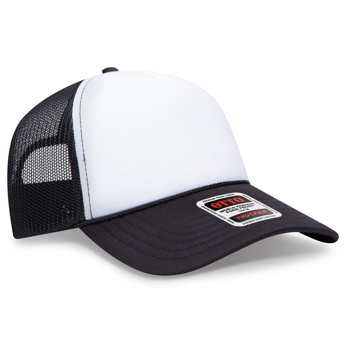 Right View of 031603 - Blk/Wht/Blk OTTO CAP 5 Panel Low Profile Mesh Back Trucker Hat