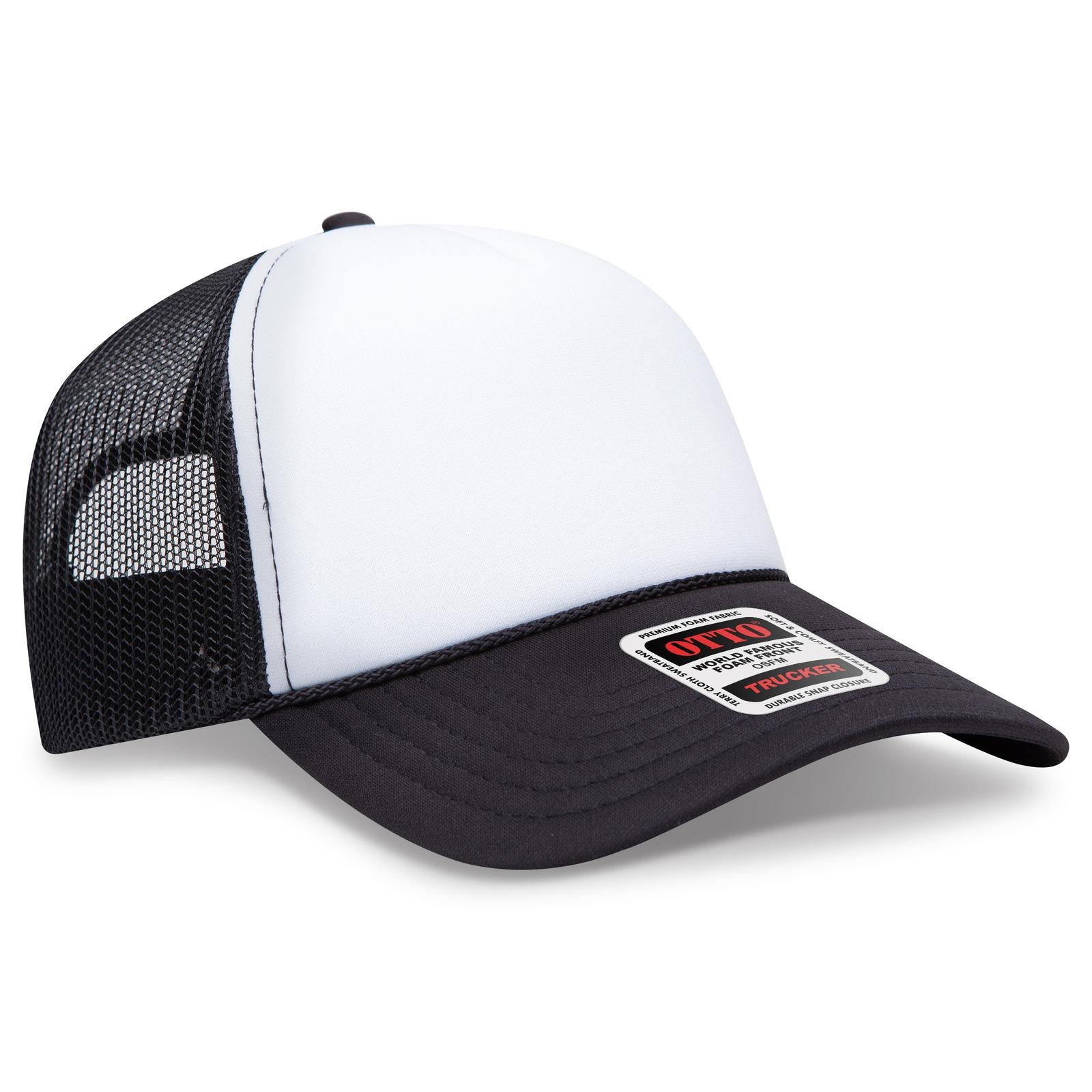 Right View of 031603 - Blk/Wht/Blk OTTO CAP 5 Panel Low Profile Mesh Back Trucker Hat