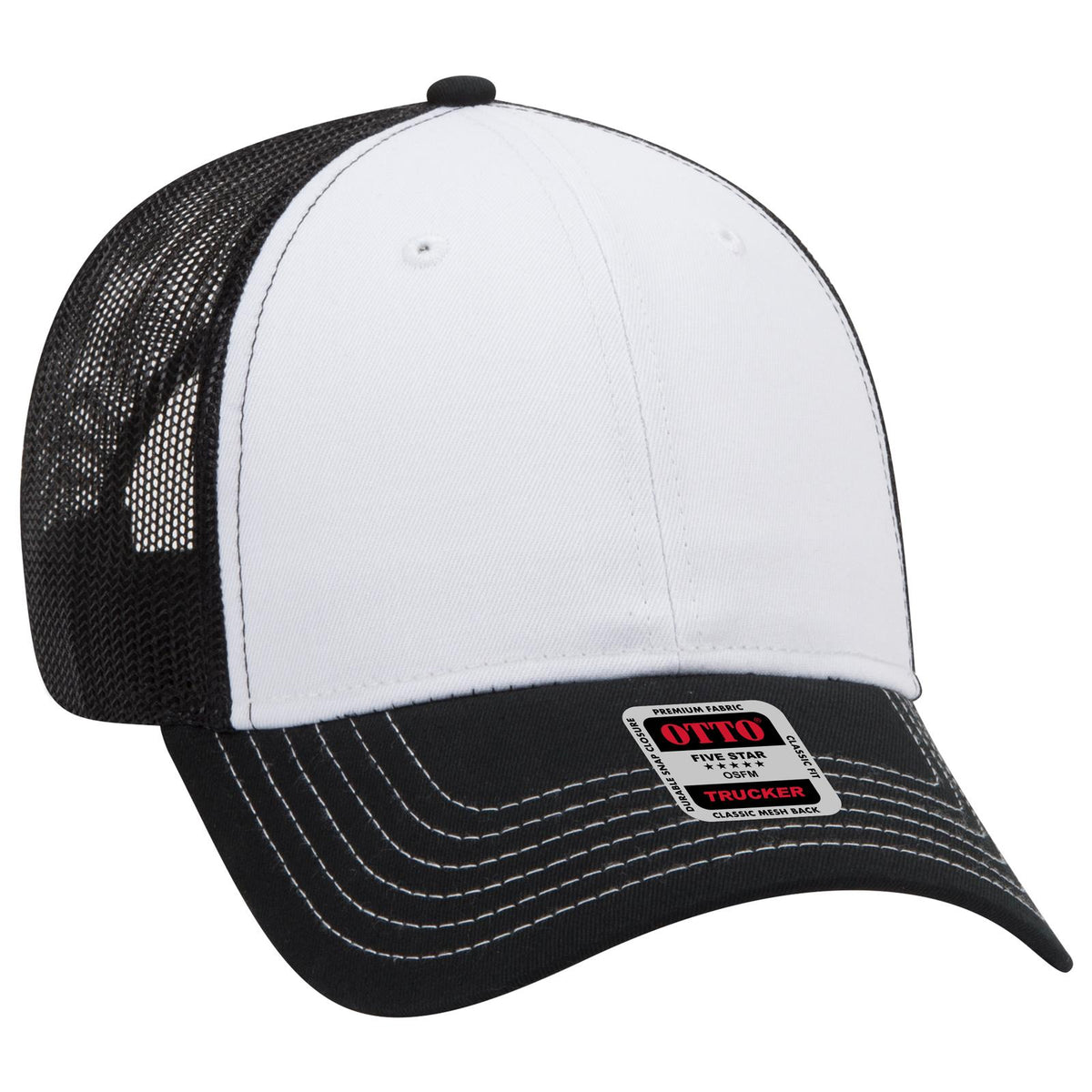 Right View of 031603 - Blk/Wht/Blk OTTO CAP 6 Panel Low Profile Mesh Back Trucker Hat