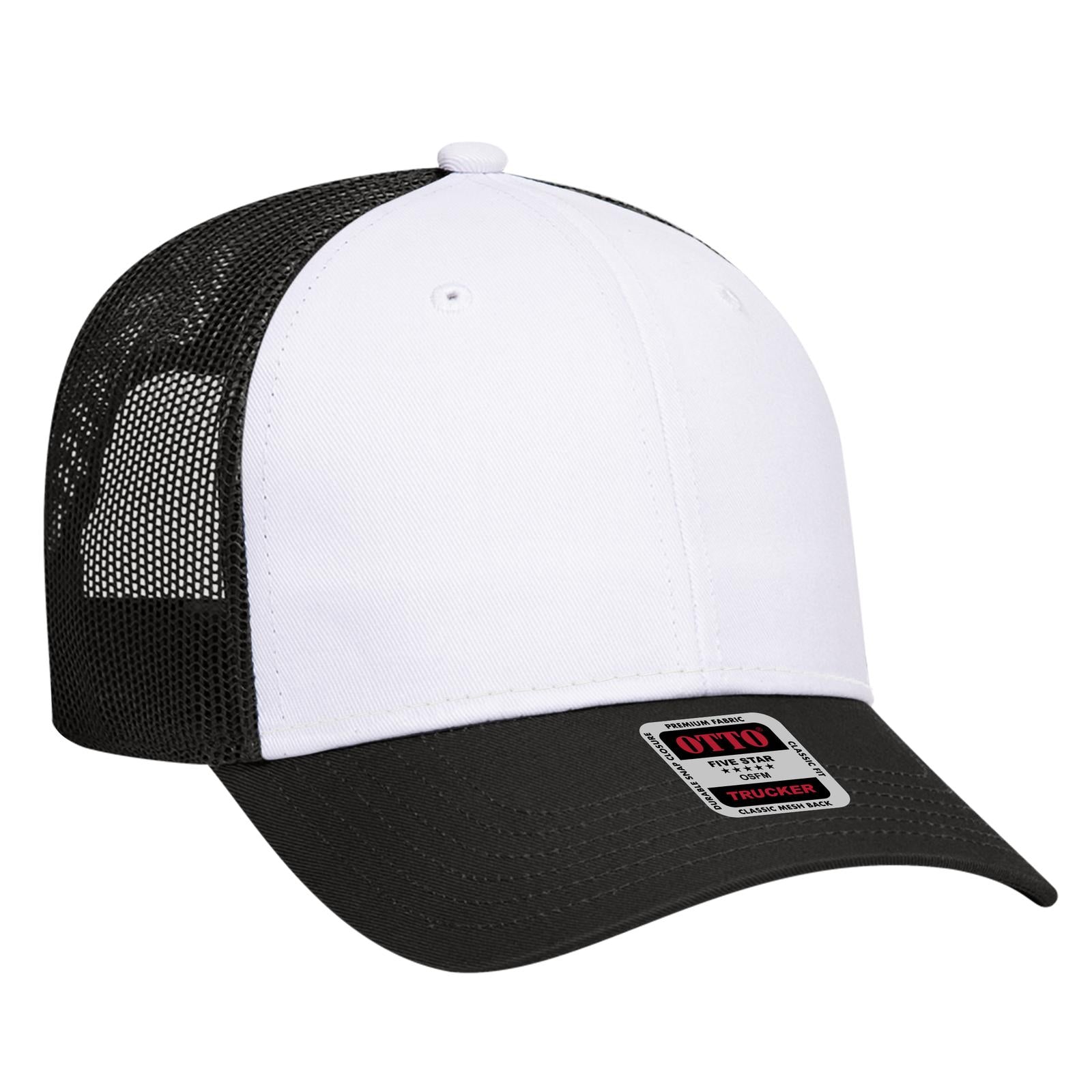 Front View of 031603 - Blk/Wht/Blk OTTO CAP 6 Panel Low Profile Mesh Back Trucker Hat