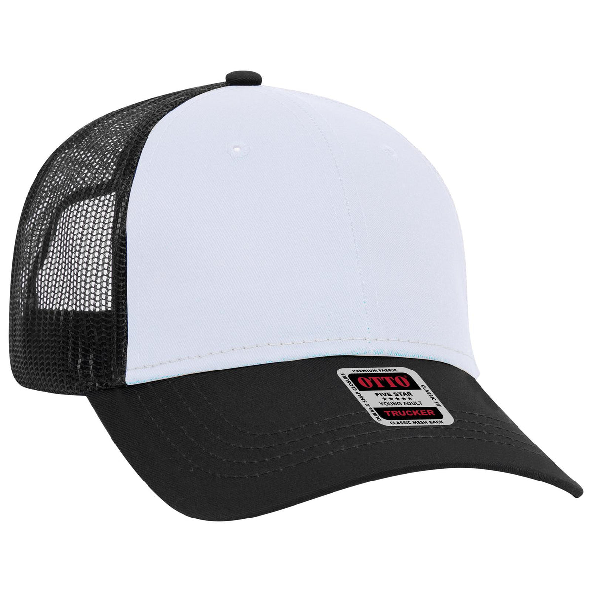 Right View of 031603 - Blk/Wht/Blk OTTO CAP 6 Panel Low Profile Mesh Back Trucker Hat