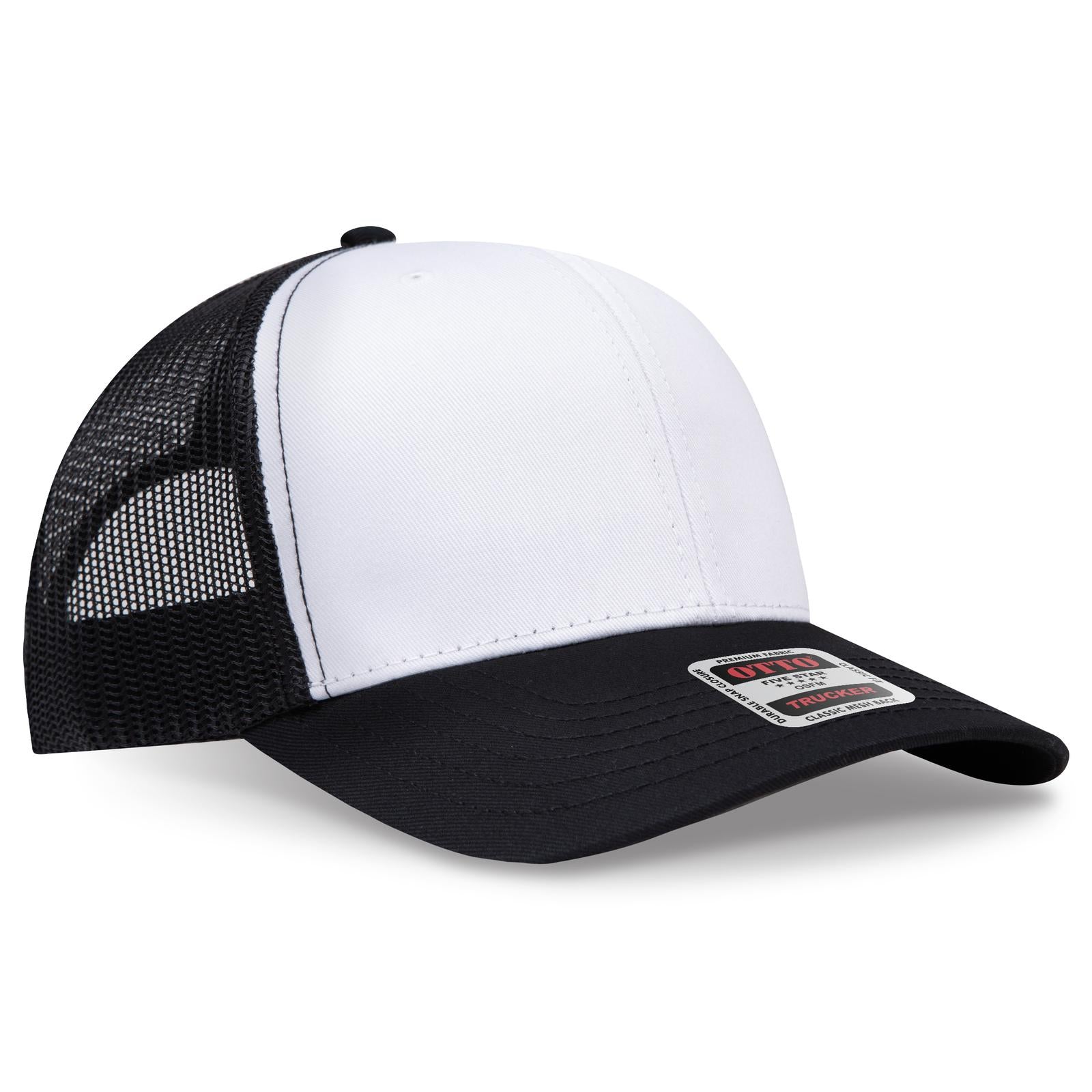Right View of 031603 - Blk/Wht/Blk OTTO CAP 6 Panel Mid Profile Mesh Back Trucker Hat