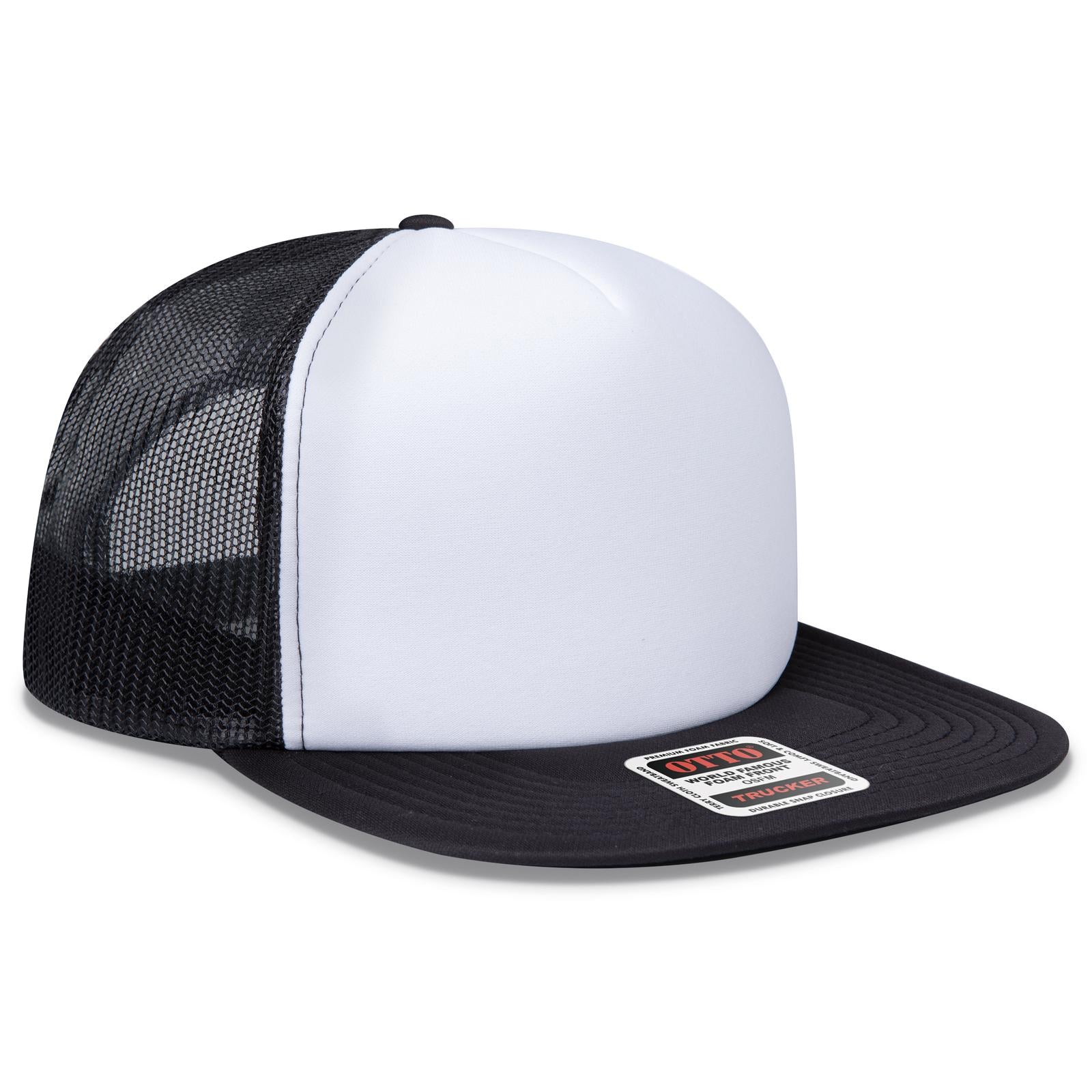Front View of 031603 - Blk/Wht/Blk OTTO CAP "OTTO SNAP" 5 Panel High Crown Mesh Back Trucker Snapback Hat