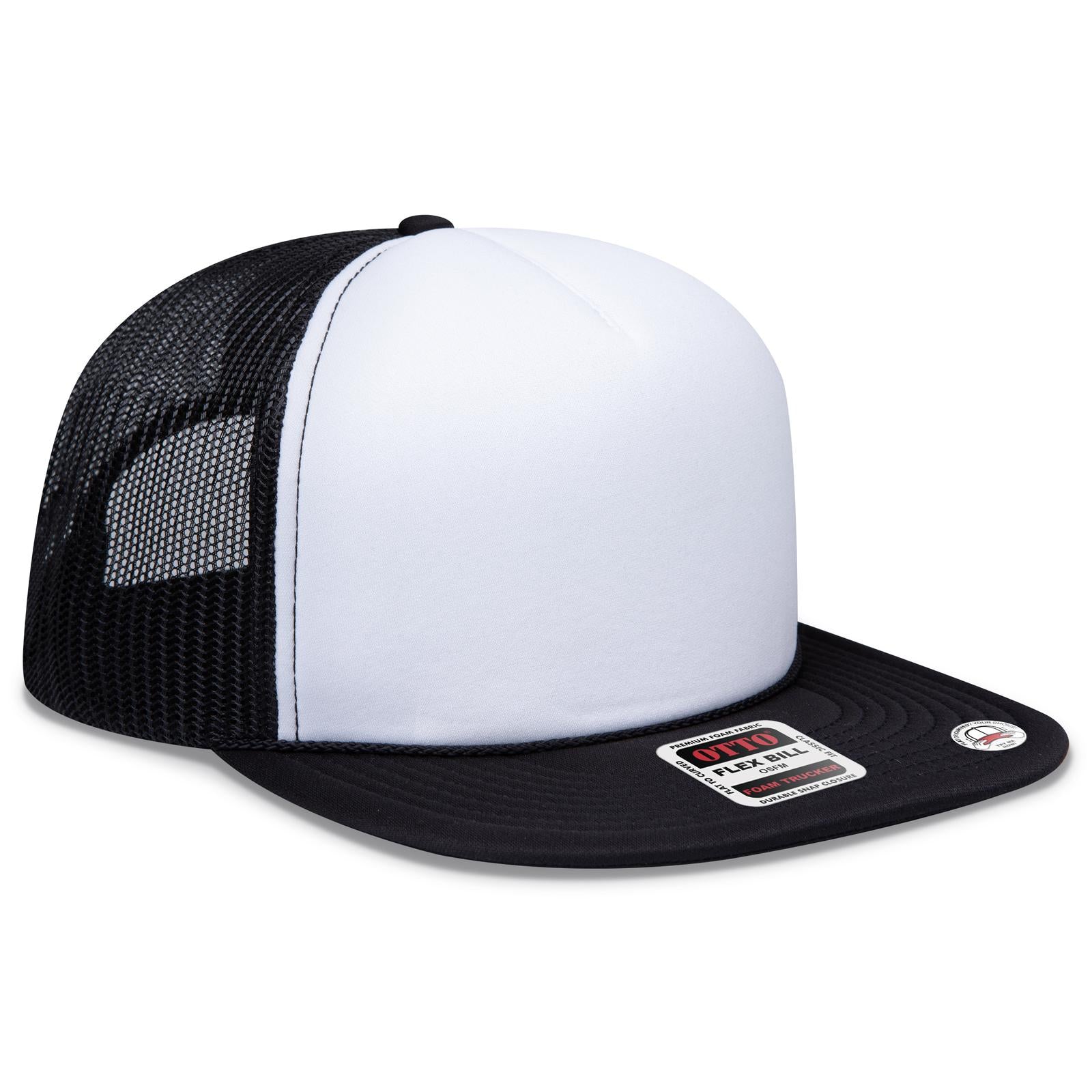 Right View of 031603 - Blk/Wht/Blk OTTO CAP "OTTO SNAP" 5 Panel Pro Style Mesh Back Trucker Snapback Hat