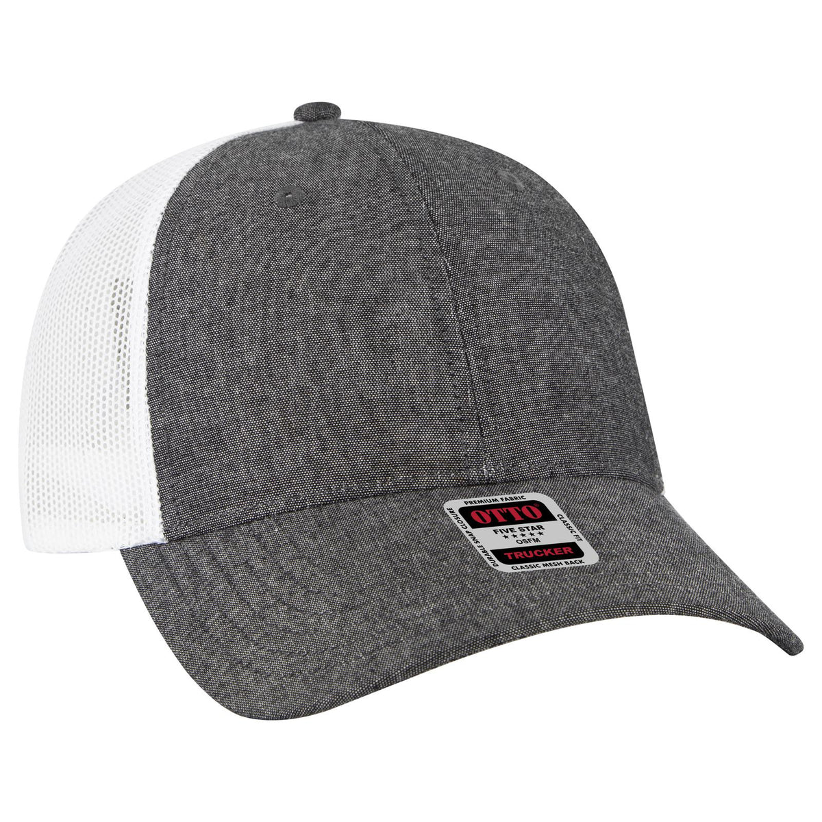 Right View of 0316X - Blk/Wht OTTO CAP 6 Panel Low Profile Mesh Back Trucker Hat