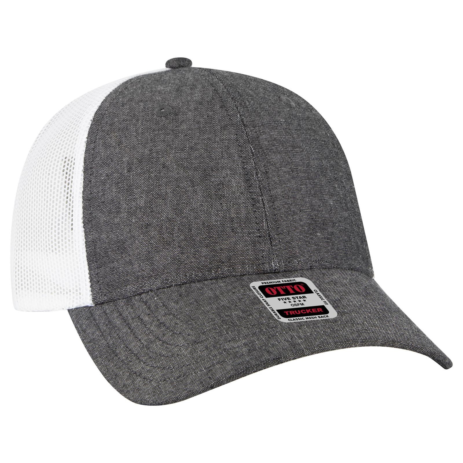 Front View of 0316X - Blk/Wht OTTO CAP 6 Panel Low Profile Mesh Back Trucker Hat