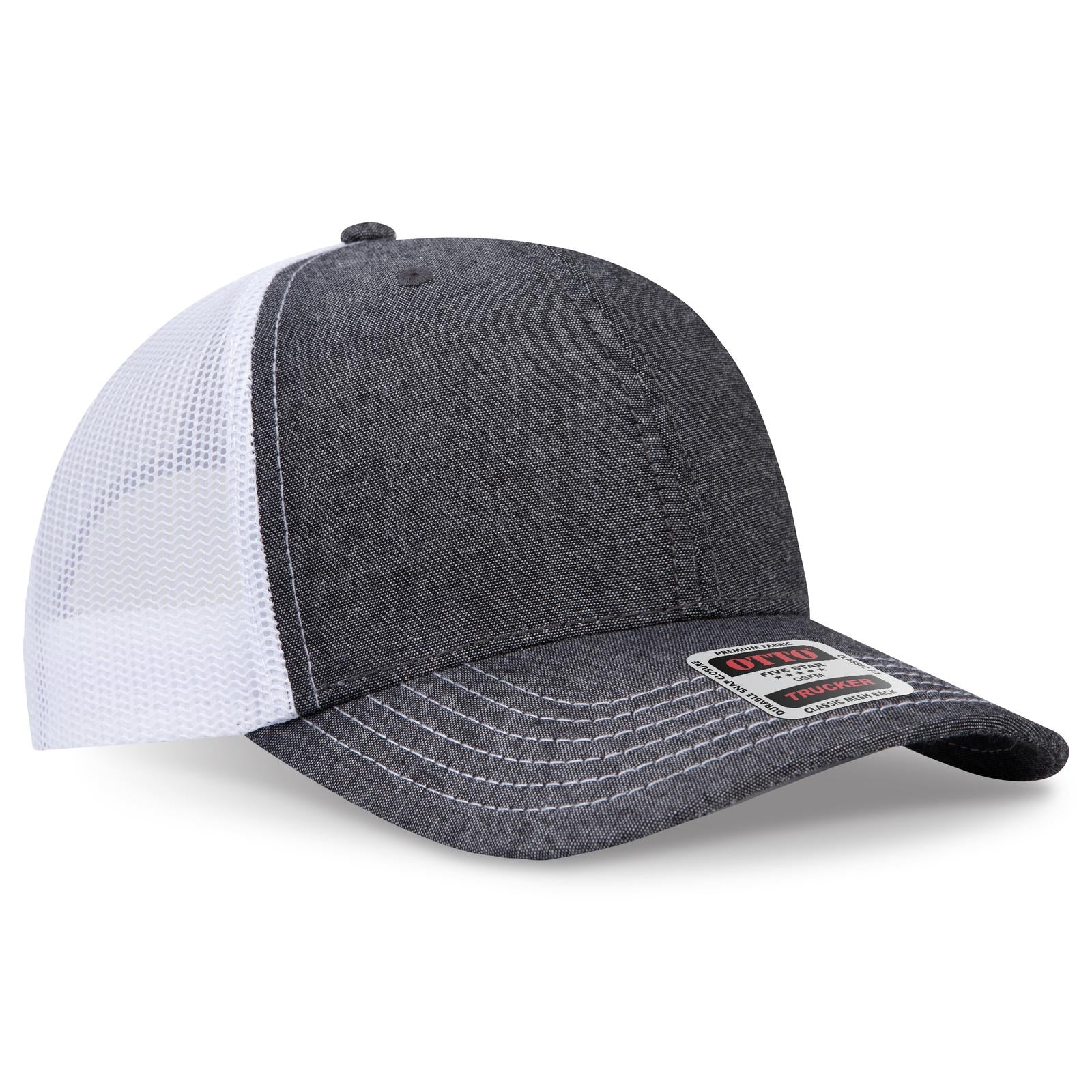 Right View of 0316X - Blk/Wht OTTO CAP 6 Panel Mid Profile Mesh Back Trucker Hat