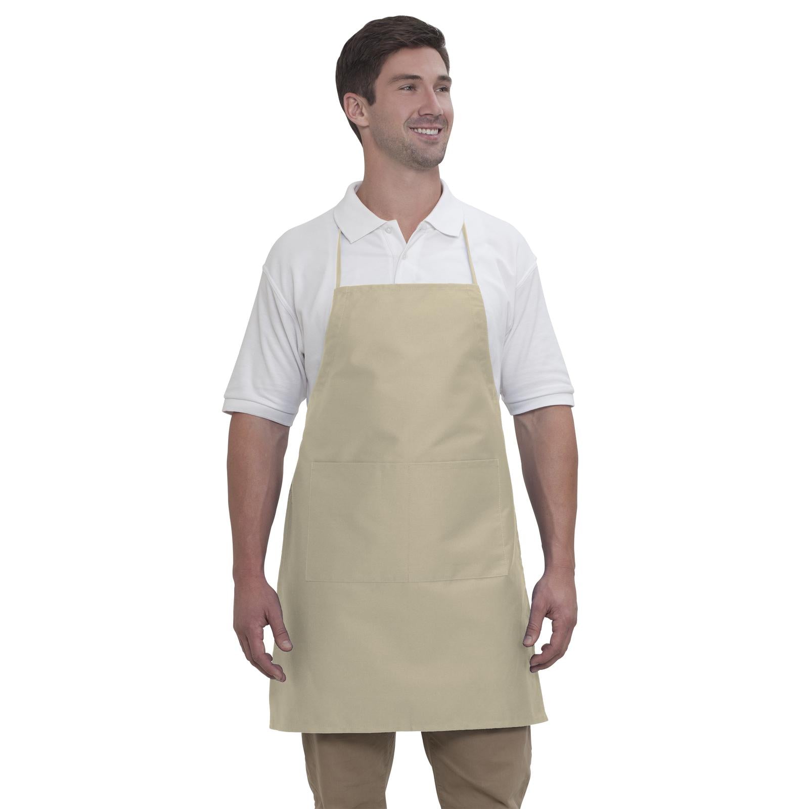 Front View of 032 - Khaki OTTO 2 Pocket Full Length Adjustable Bib Apron