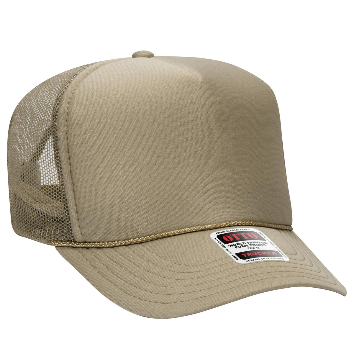 Right View of 032 - Khaki OTTO CAP 5 Panel High Crown Mesh Back Trucker Hat