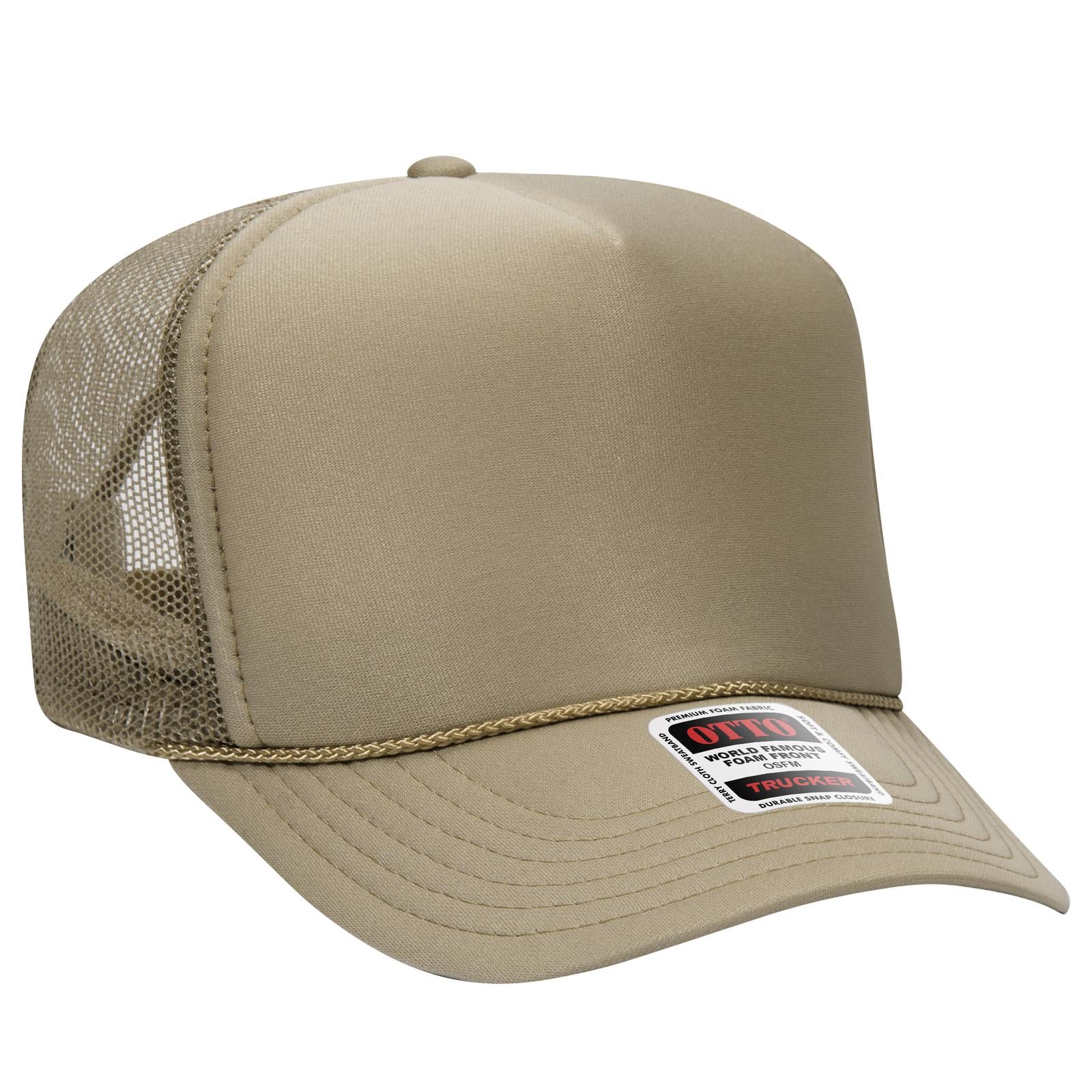 Right View of 032 - Khaki OTTO CAP 5 Panel High Crown Mesh Back Trucker Hat