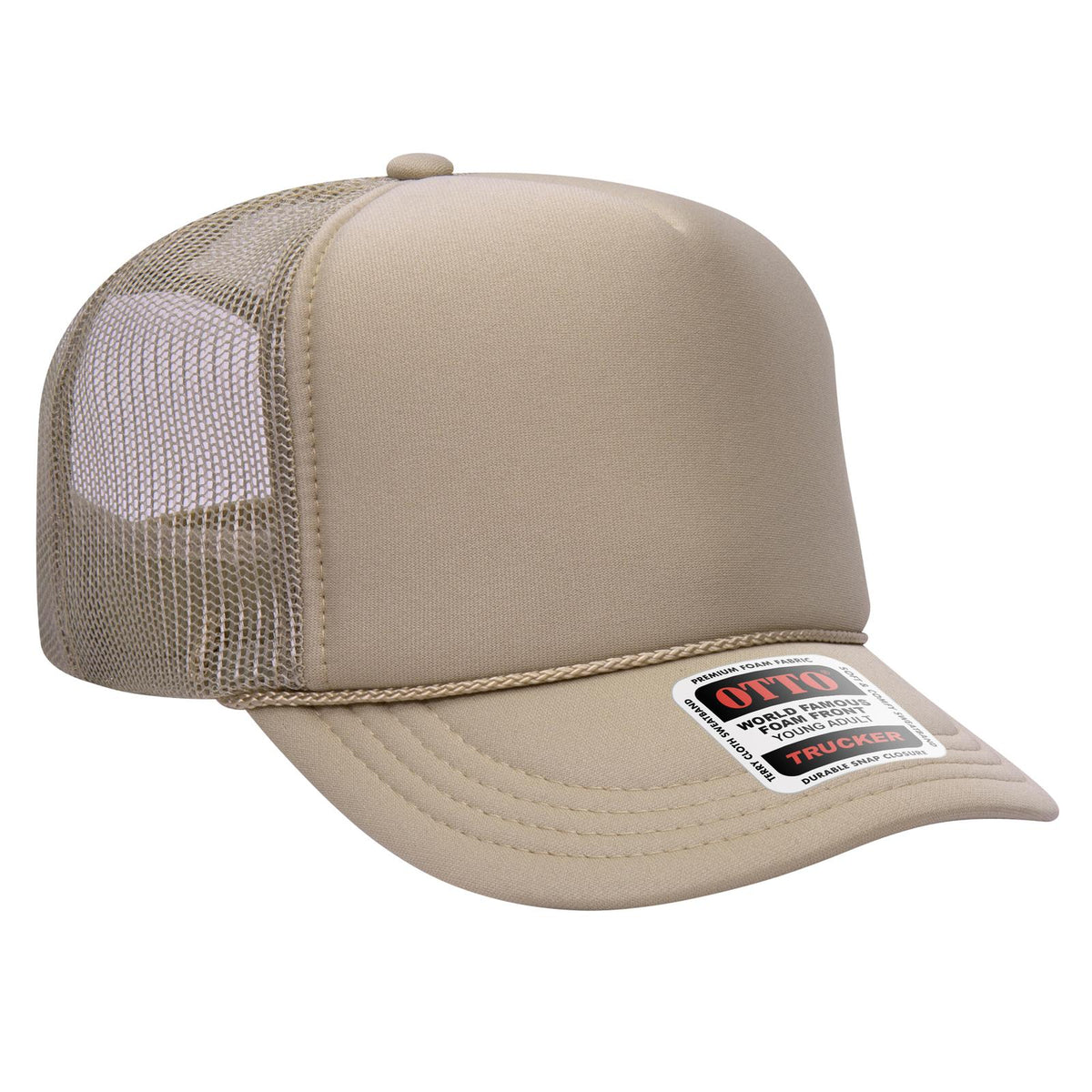 Right View of 032 - Khaki OTTO CAP 5 Panel High Crown Mesh Back Trucker Hat
