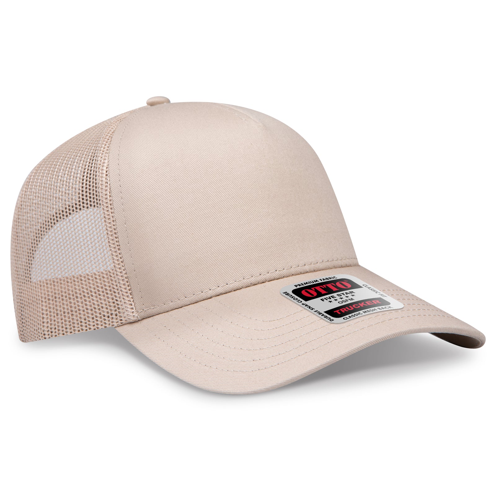 Front View of 032 - Khaki OTTO CAP 5 Panel Low Profile Mesh Back Trucker Hat