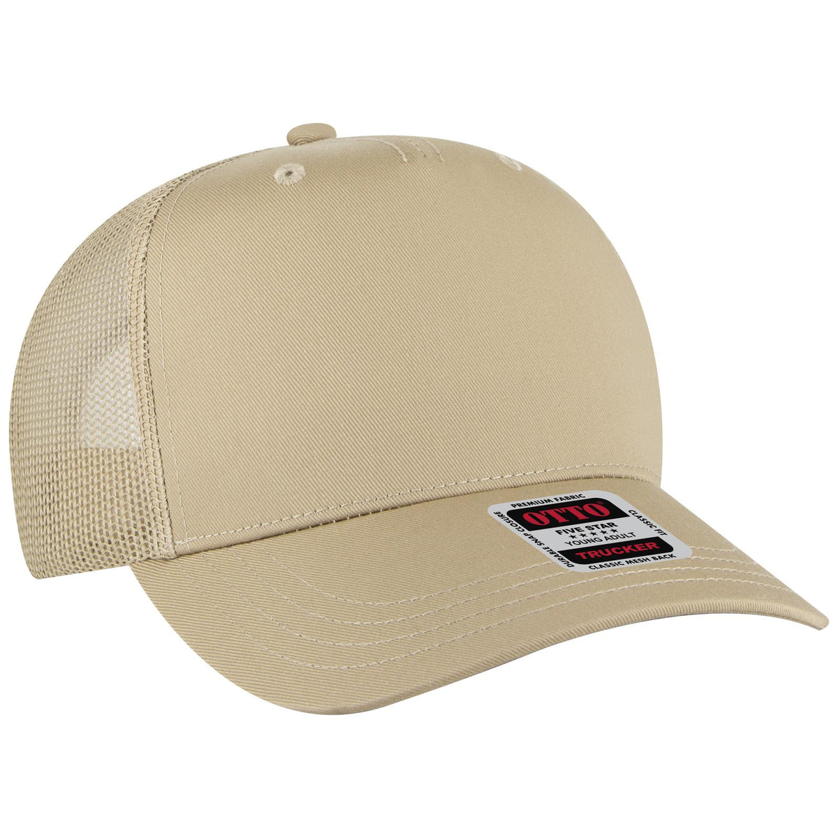 Right View of 032 - Khaki OTTO CAP 5 Panel Mid Profile Mesh Back Trucker Hat