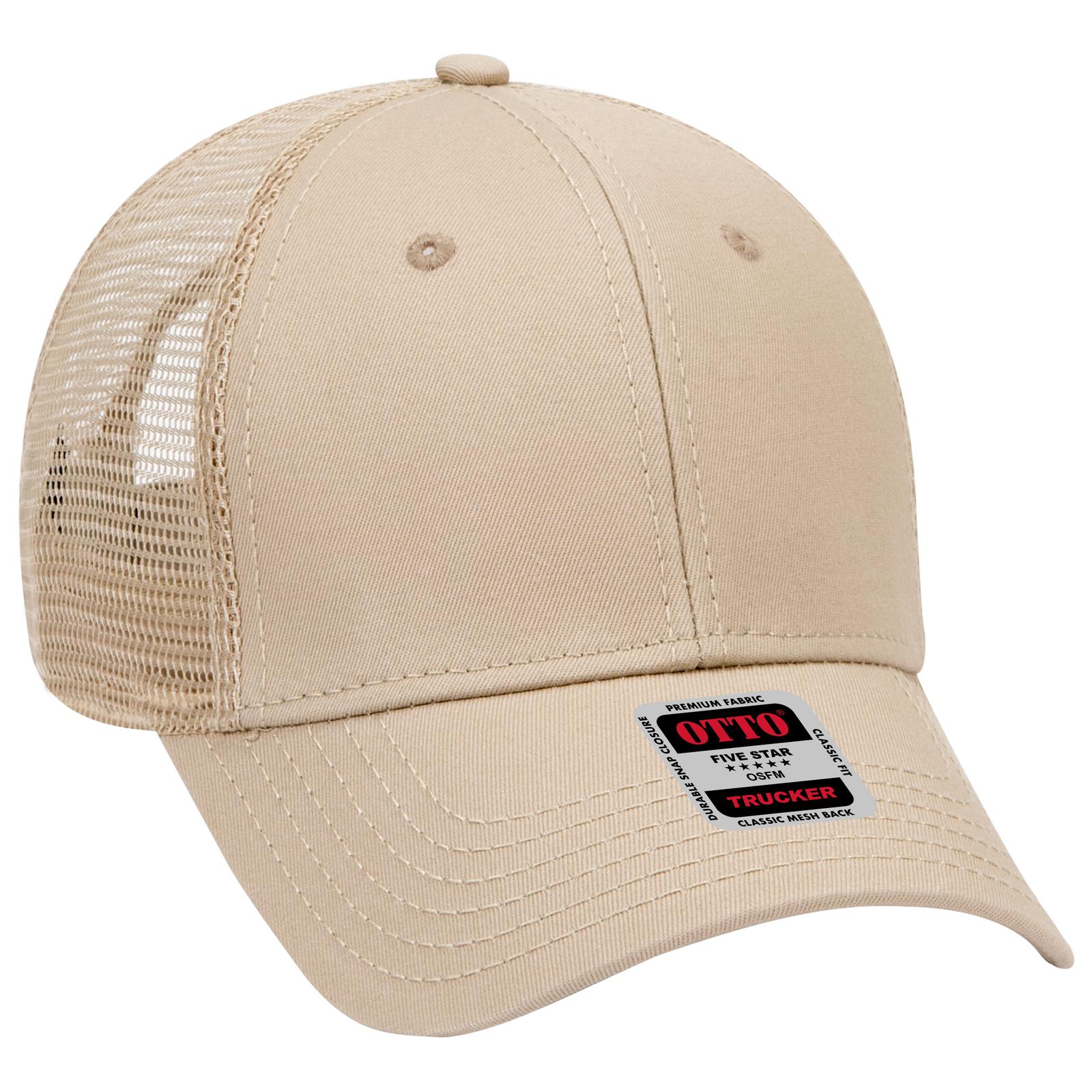Front View of 032 - Khaki OTTO CAP 6 Panel Low Profile Mesh Back Trucker Hat