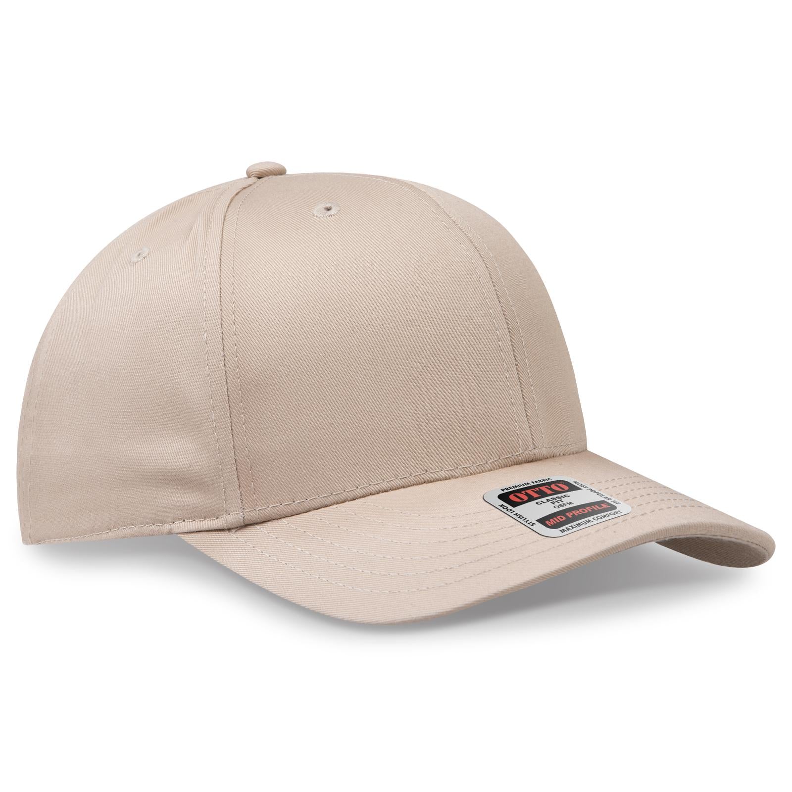 Front View of 032 - Khaki OTTO CAP 6 Panel Mid Profile Baseball Cap