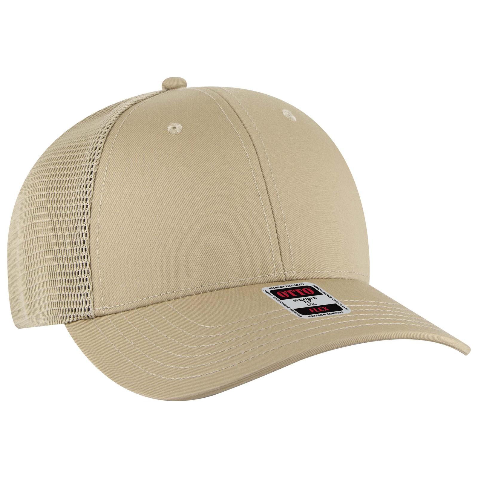 Right View of 032 - Khaki OTTO CAP "OTTO FLEX" Fitted 6 Panel Low Profile Mesh Back Trucker Hat