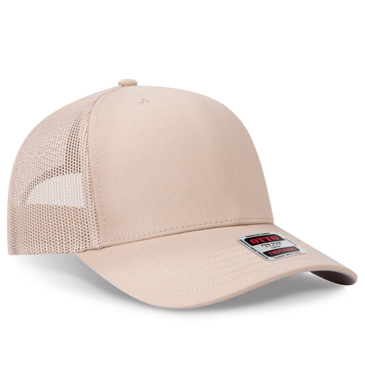 Right View of 032 - Khaki OTTO CAP Seamless 6 Panel Mid Profile Mesh Back Trucker Hat
