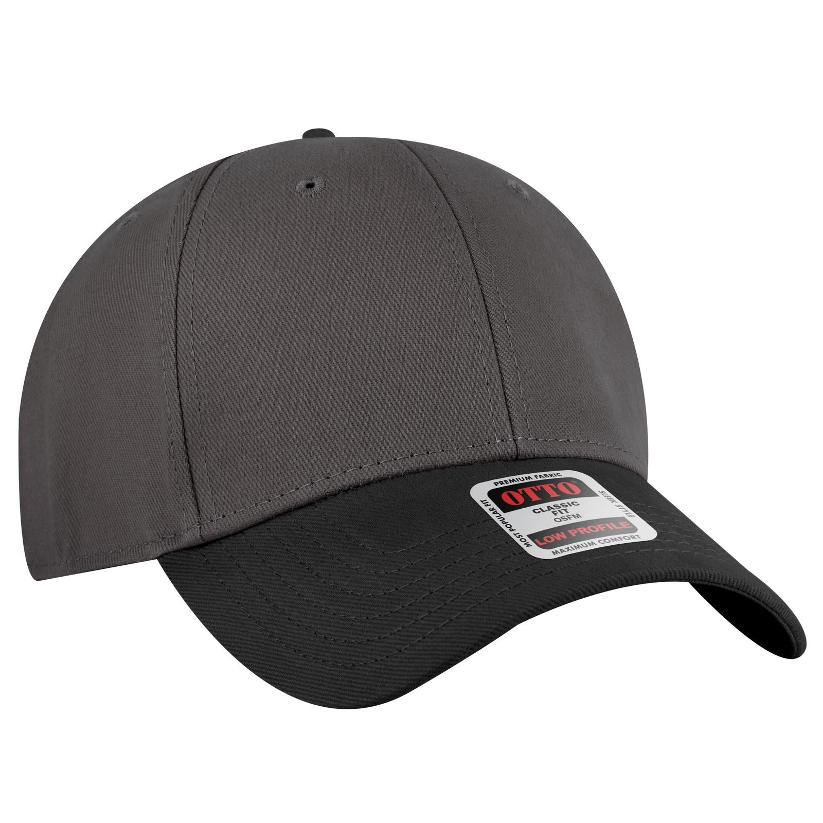 Front View of 0325 - Blk/Ch.Gry OTTO CAP 6 Panel Low Profile Baseball Cap