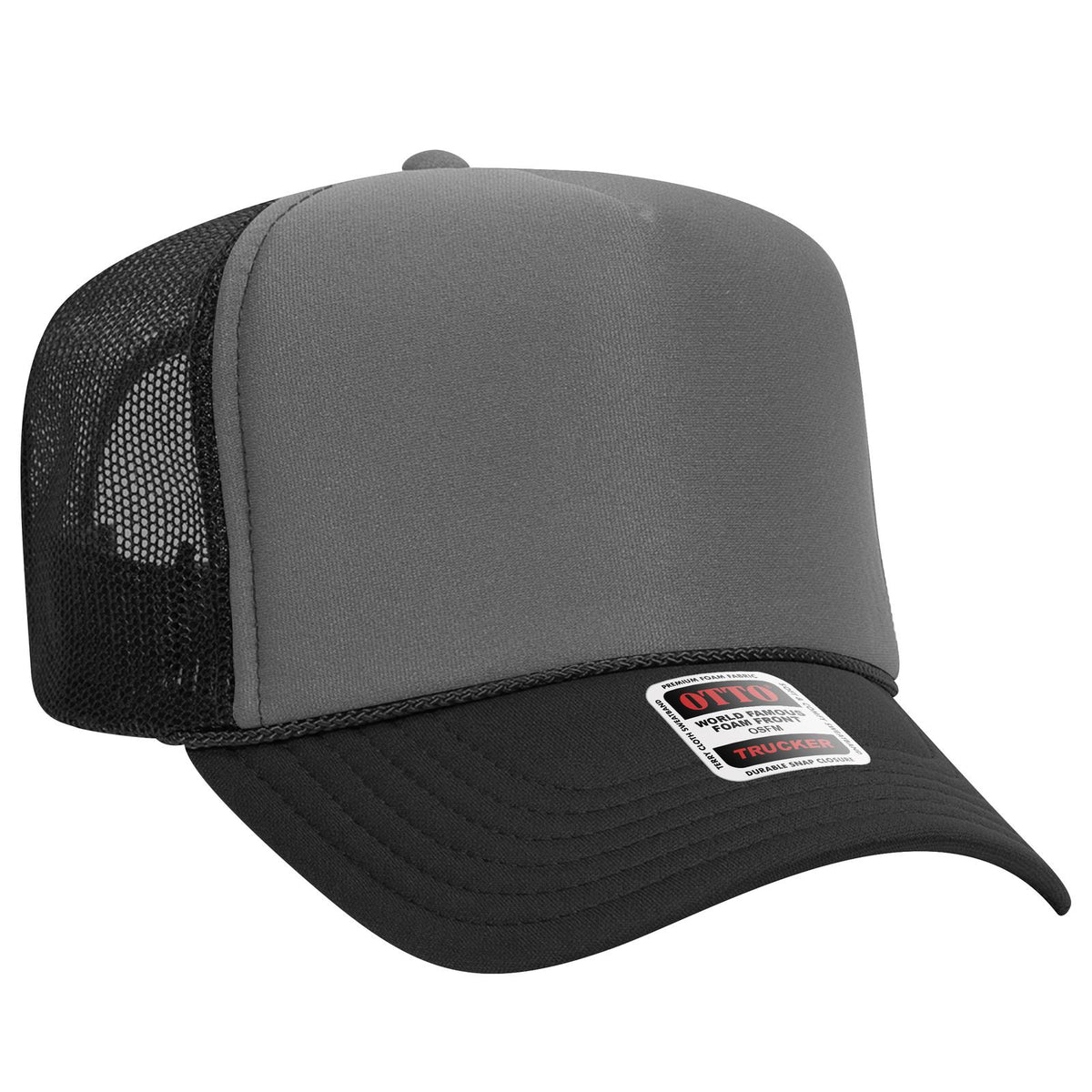Right View of 032503 - Blk/Ch.Gry/Blk OTTO CAP 5 Panel High Crown Mesh Back Trucker Hat
