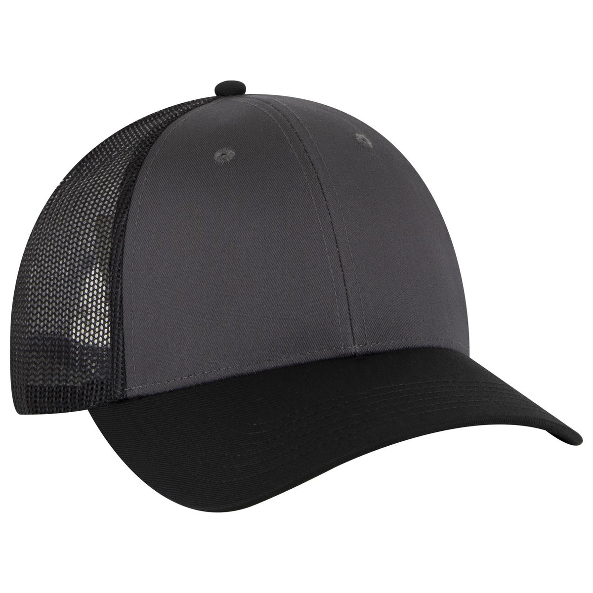 Right View of 032503 - Blk/Ch.Gry/Blk OTTO CAP 6 Panel Low Profile Mesh Back Trucker Hat
