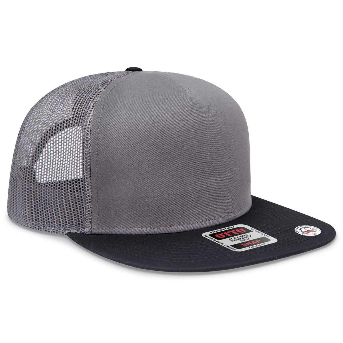 Right View of 032525 - Blk/Ch.Gry/Ch.Gry OTTO CAP "OTTO SNAP" 5 Panel Pro Style Mesh Back Trucker Snapback Hat
