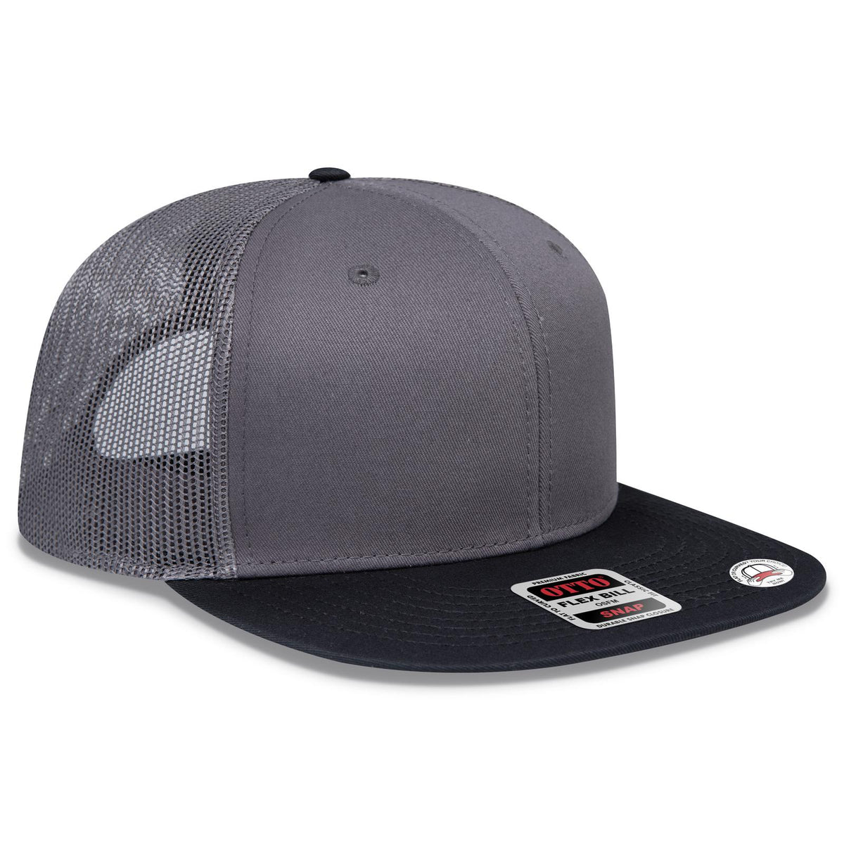 Right View of 032525 - Blk/Ch.Gry/Ch.Gry OTTO CAP "OTTO SNAP" 6 Panel Pro Style Mesh Back Trucker Snapback Hat