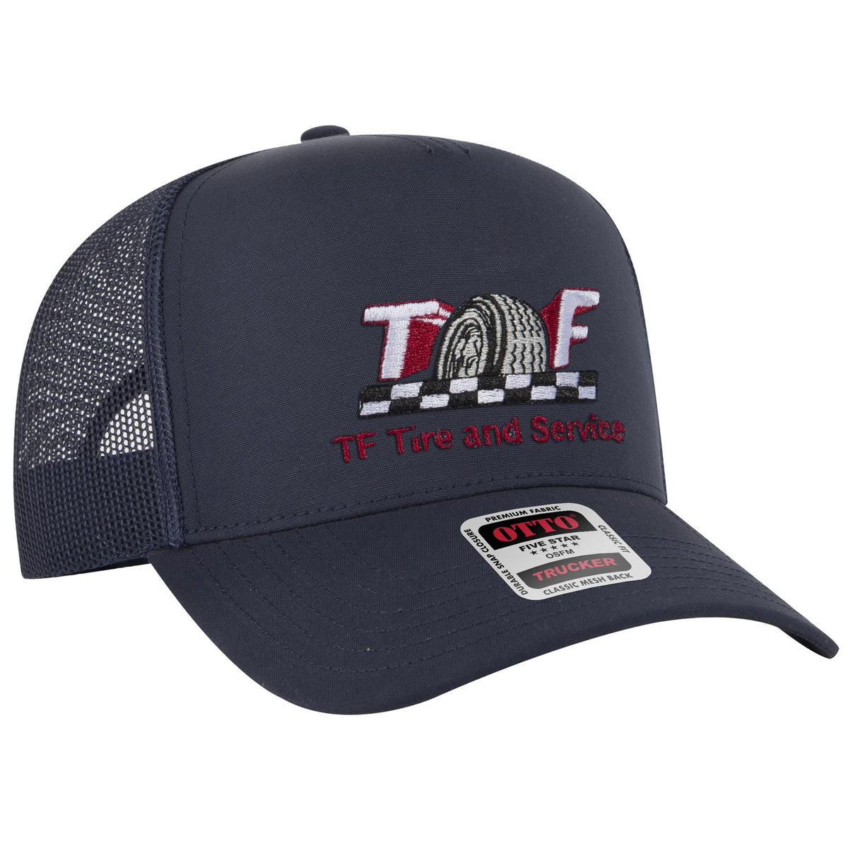 Right View of 0332 - Blk/Kha OTTO CAP 5 Panel Mid Profile Mesh Back Trucker Hat