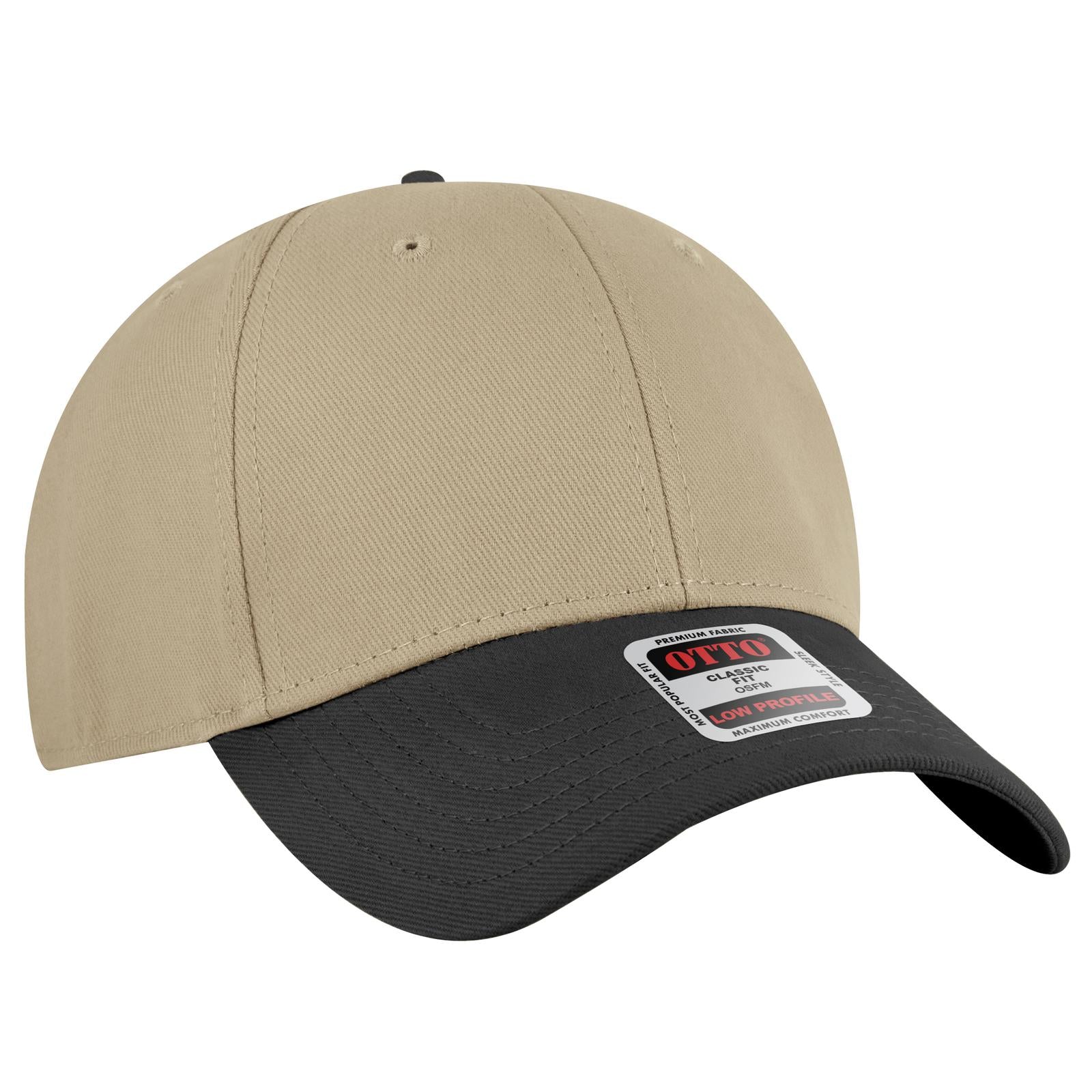 Front View of 0332 - Blk/Kha OTTO CAP 6 Panel Low Profile Baseball Cap