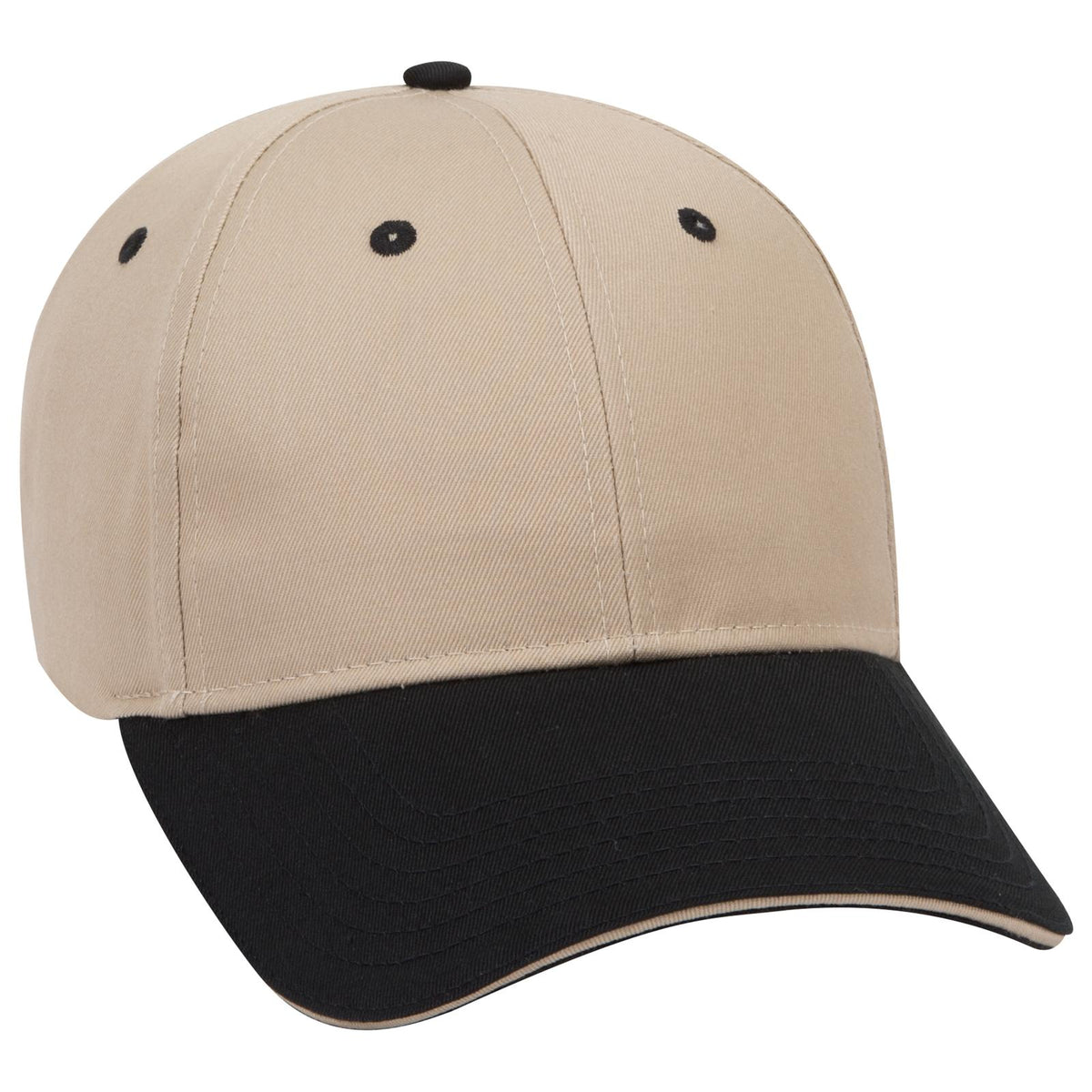 Right View of 033232 - Blk/Kha/Kha OTTO CAP 6 Panel Low Profile Baseball Cap