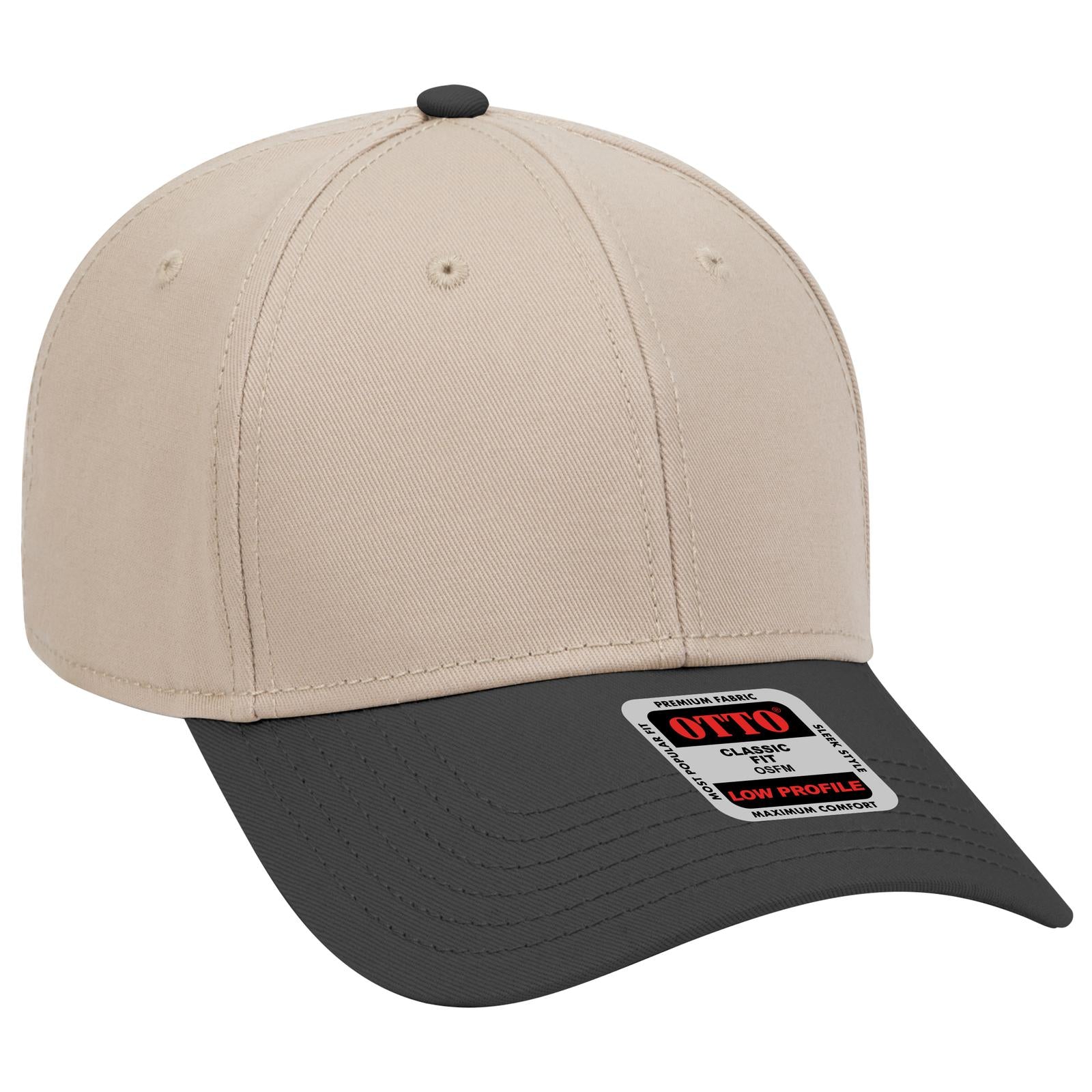 Front View of 033232 - Blk/Kha/Kha OTTO CAP 6 Panel Low Profile Baseball Cap