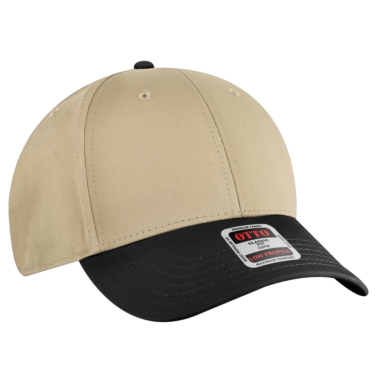 Front View of 033232 - Blk/Kha/Kha OTTO CAP 6 Panel Low Profile Baseball Cap