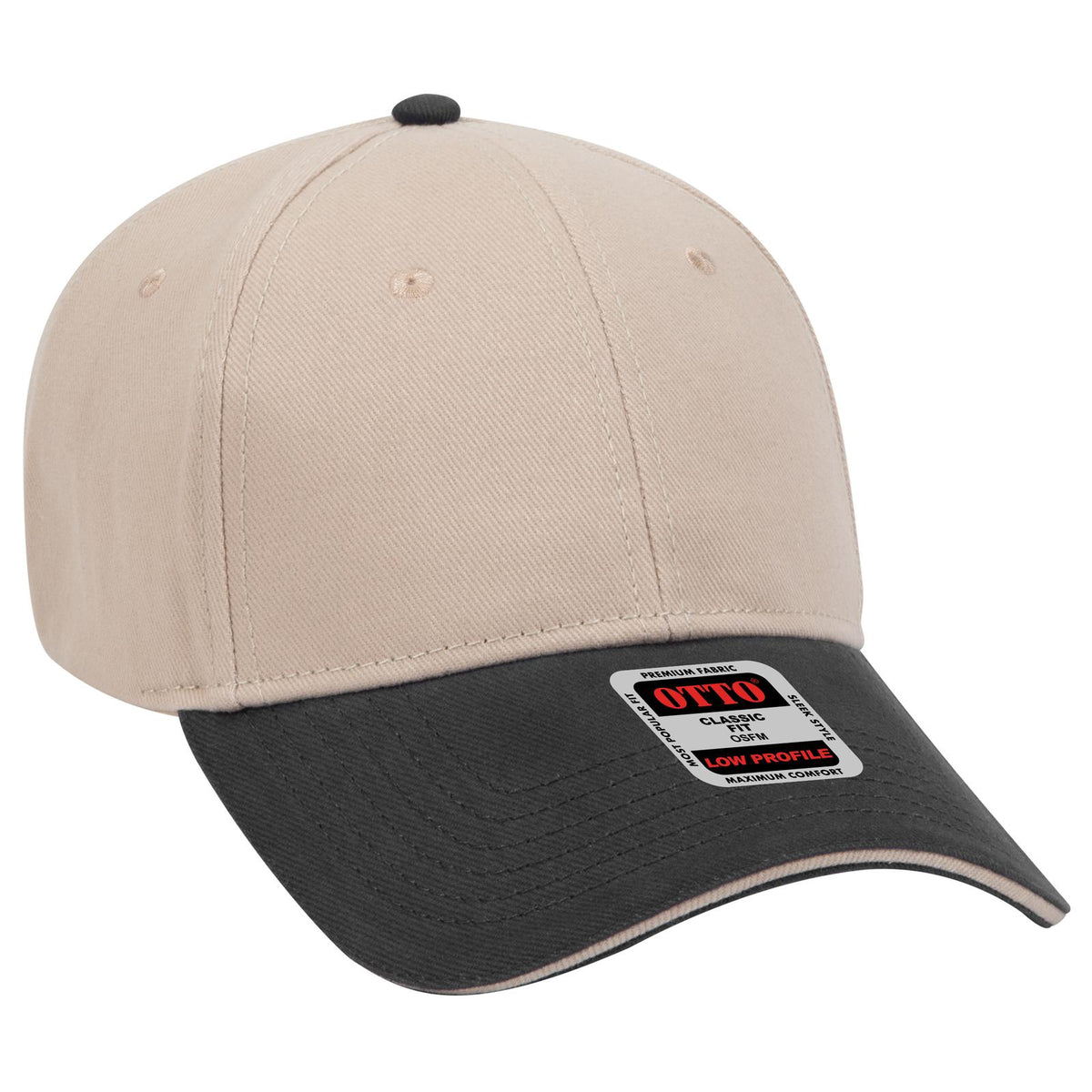 Right View of 033232 - Blk/Kha/Kha OTTO CAP 6 Panel Low Profile Baseball Cap