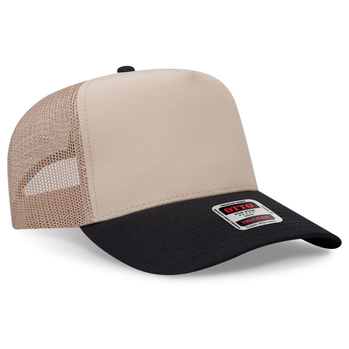 Right View of 0332B - Blk/Khk OTTO CAP 5 Panel Mid Profile Mesh Back Trucker Hat