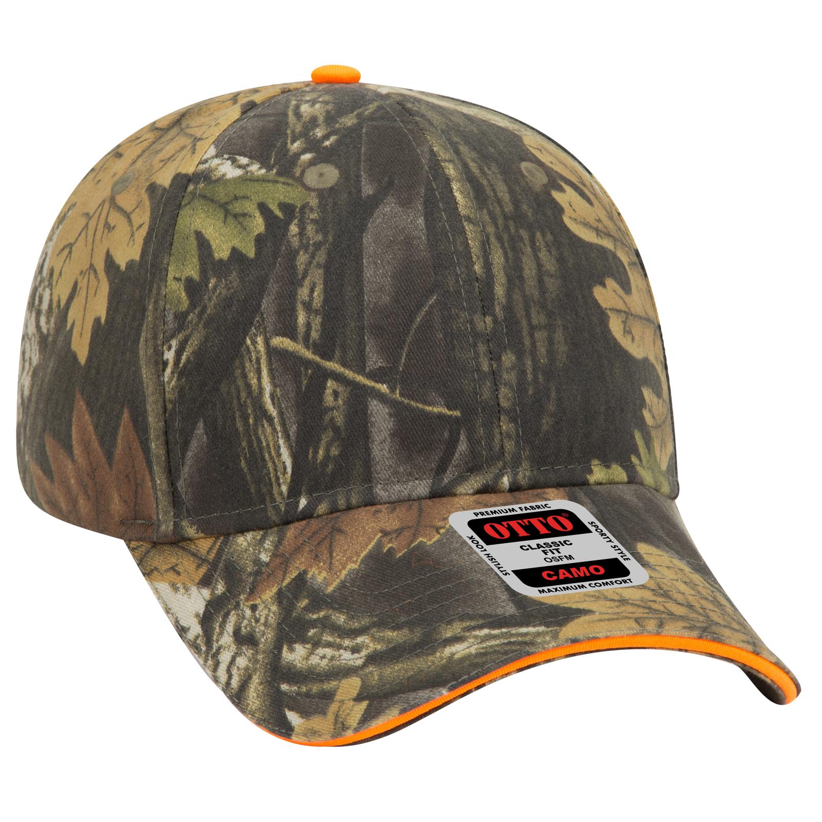 Front View of 03532509 - Blk/Dk.Kha/Ch.Gry/N.Org OTTO CAP Camouflage 6 Panel Low Profile Baseball Cap