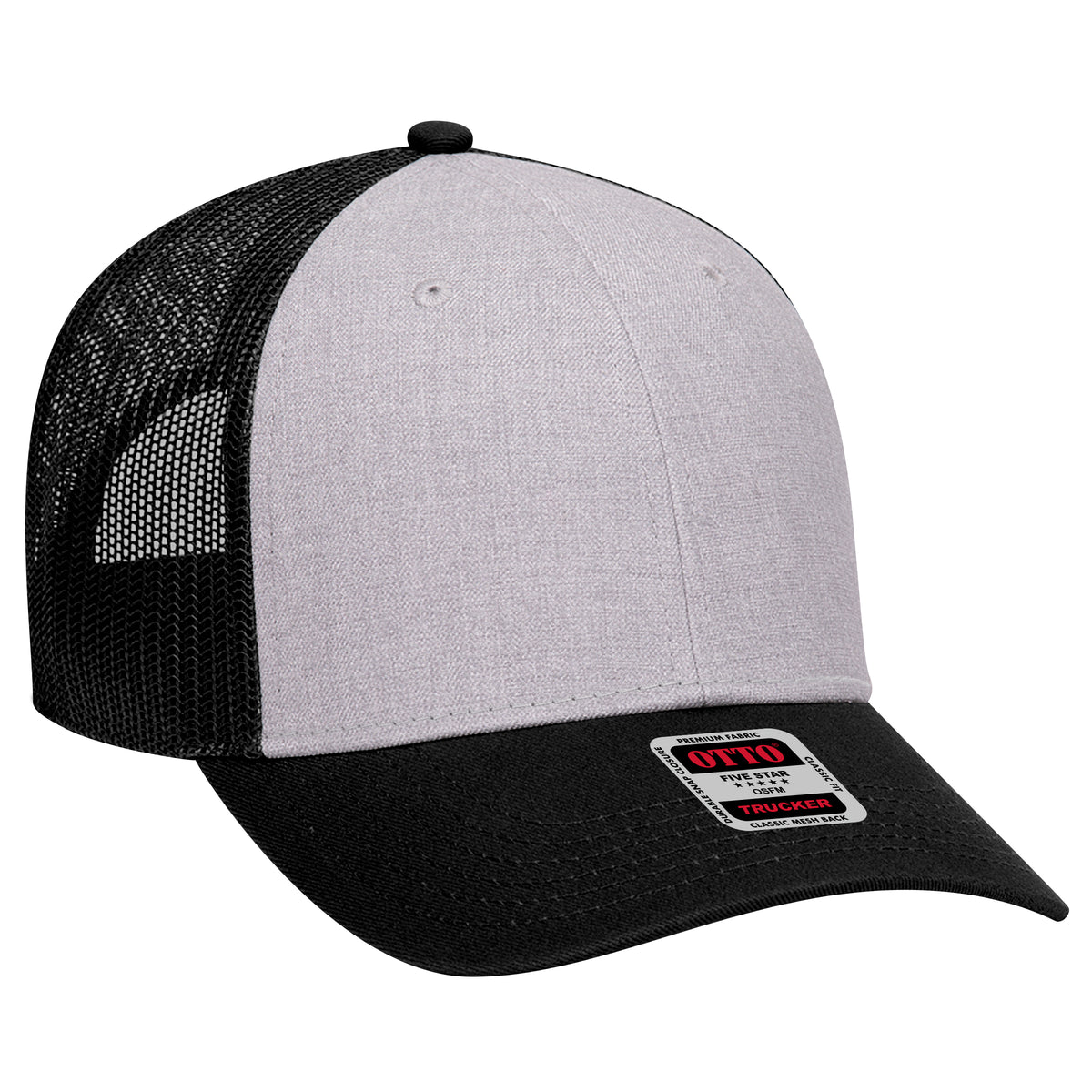 Right View of 037403 - Black/Heather Gray/Black OTTO CAP 6 Panel Low Profile Mesh Back Trucker Hat