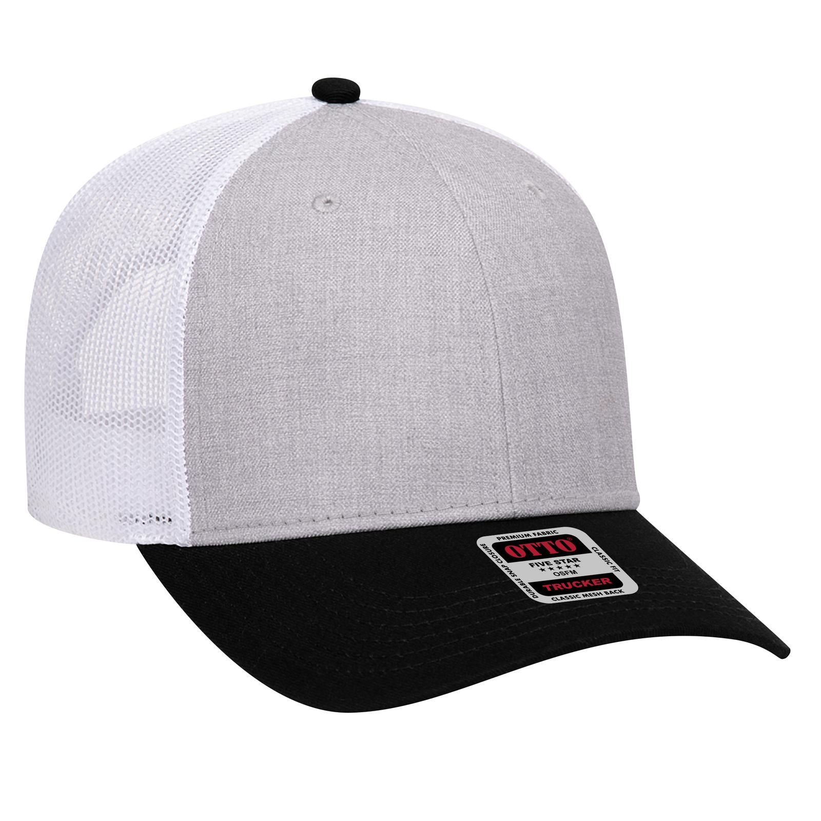 Right View of 037416 - Black/HeatherGray/White OTTO CAP 6 Panel Low Profile Mesh Back Trucker Hat